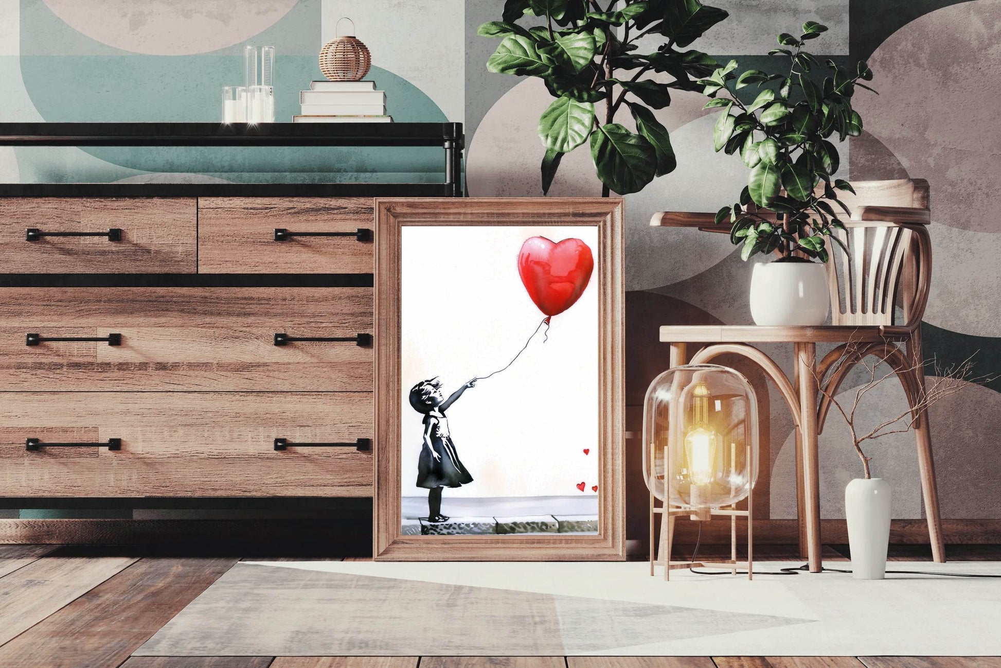 Girl Red Heart Shaped Balloon Wall Art - beink online art store