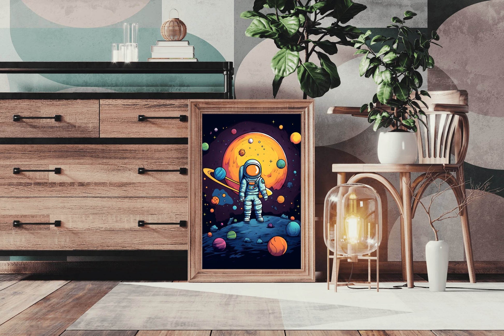 Cartoonish Illustration of Astronaut in Space - beink online art store