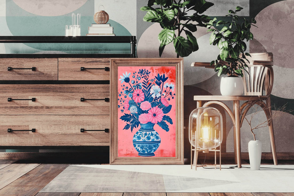 Blue and Pink Flowers in Vase Digital Art - beink online art store