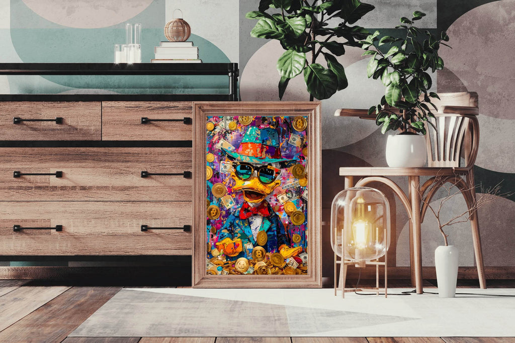 Donuld Duck with Money Around Wall Art - beink online art store