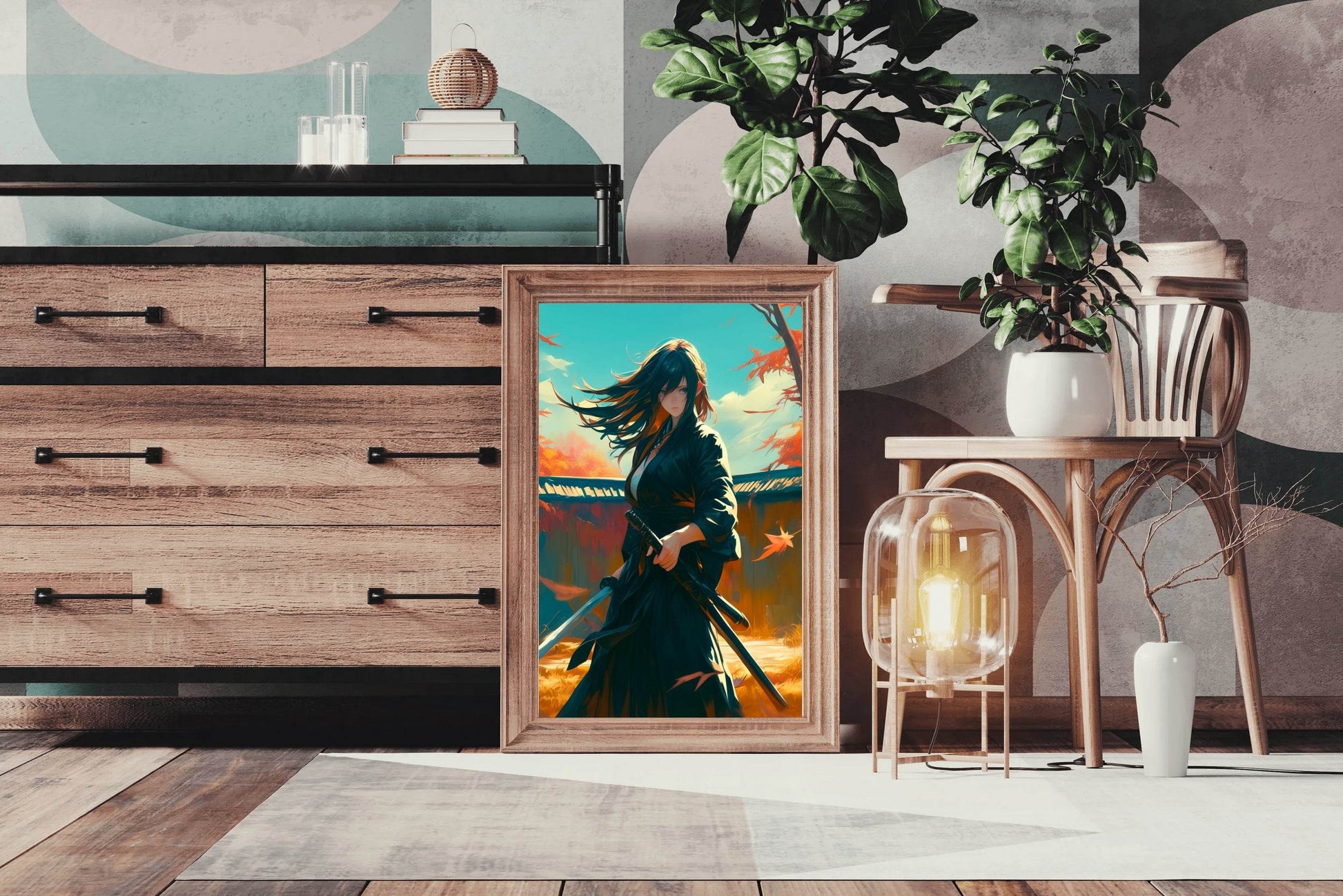 Anime Style Portrait of Traditional Japanese's Samurai Character Anime Wall Art - beink online art store