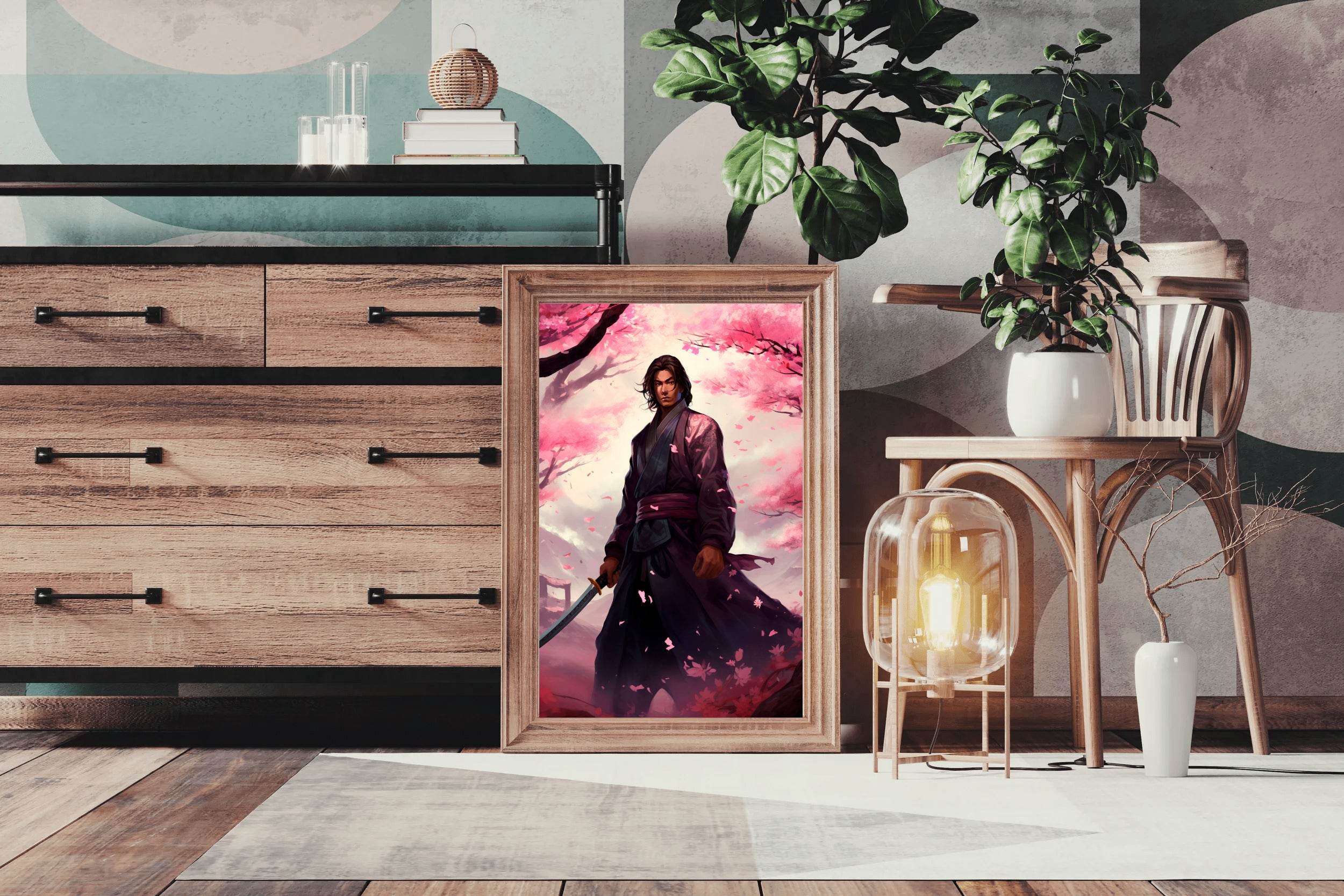 Slender Male Samurai With Short Black Hair Anime Wall Art - beink online art store