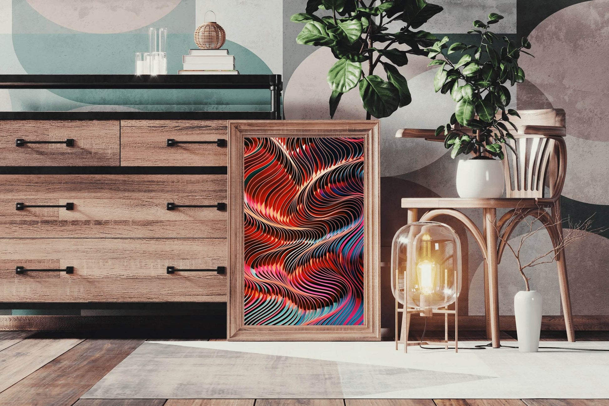 Dark Multicolor Lines Abstract Wall Art - beink online art store
