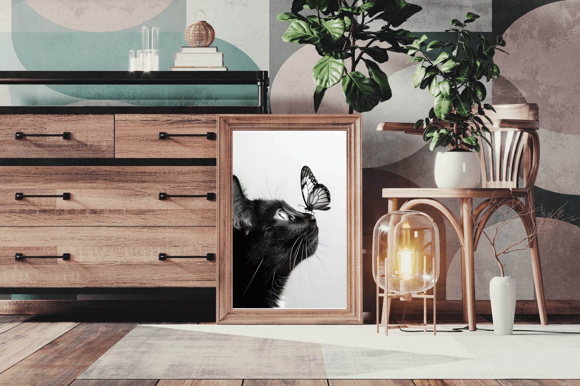 Butterfly on Black Cat Nose - beink online art store