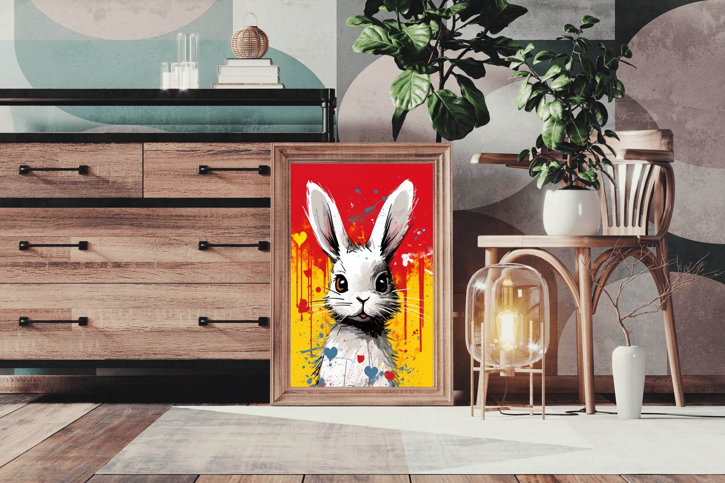 Painting of White Cartoon Rabbit Wall Art - beink online art store