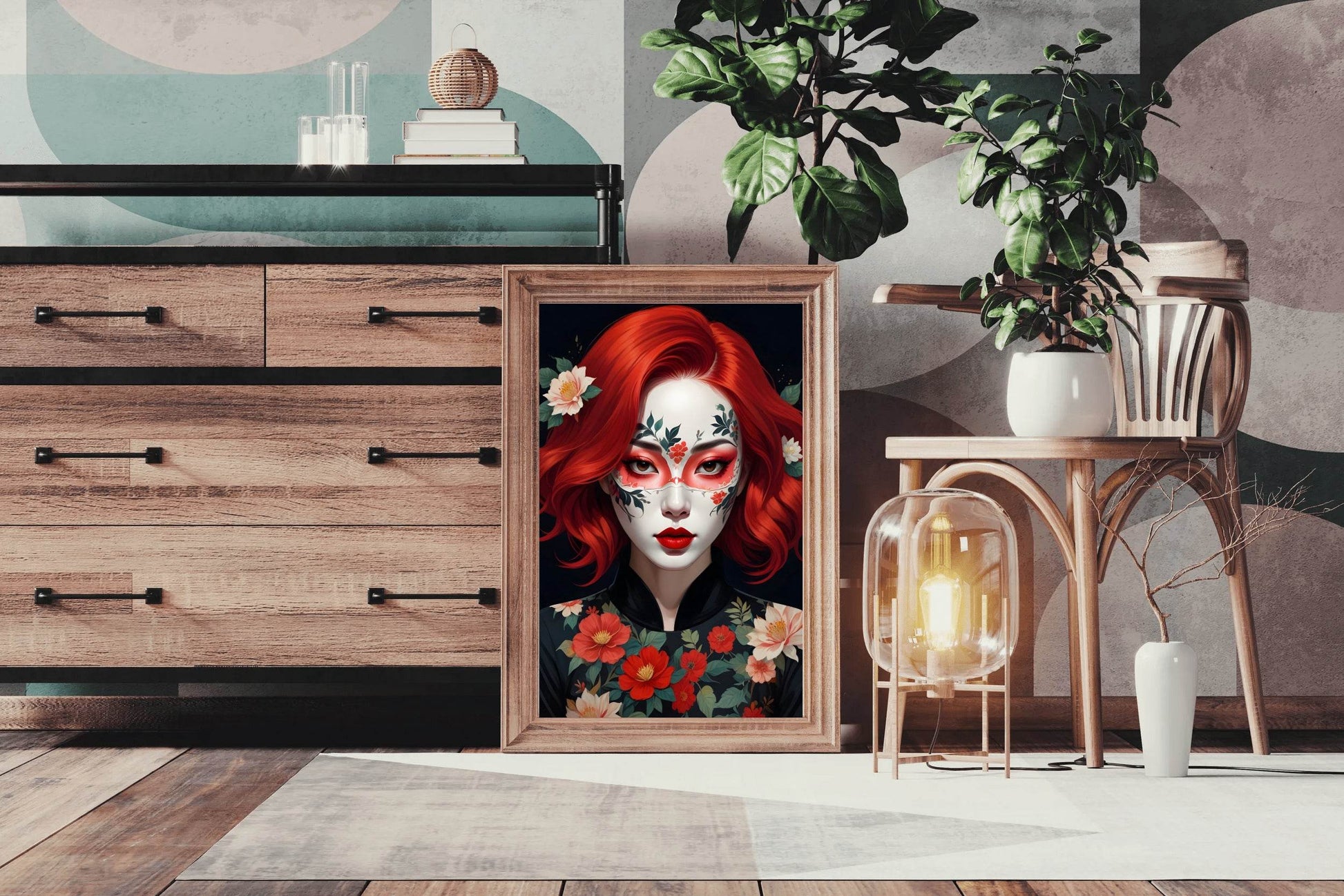 Asian Character with Red Hair unique makeup Wall Art - beink online art store