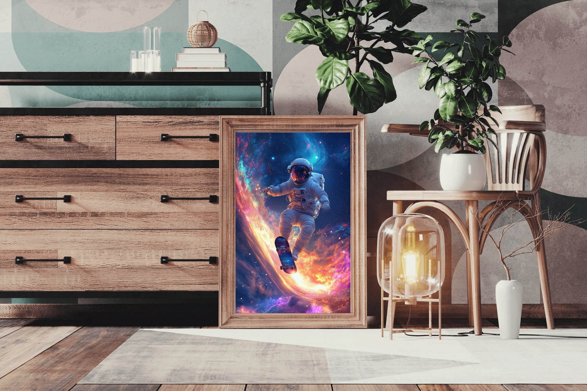 Astronaut Floating Space with skate board - beink online art store