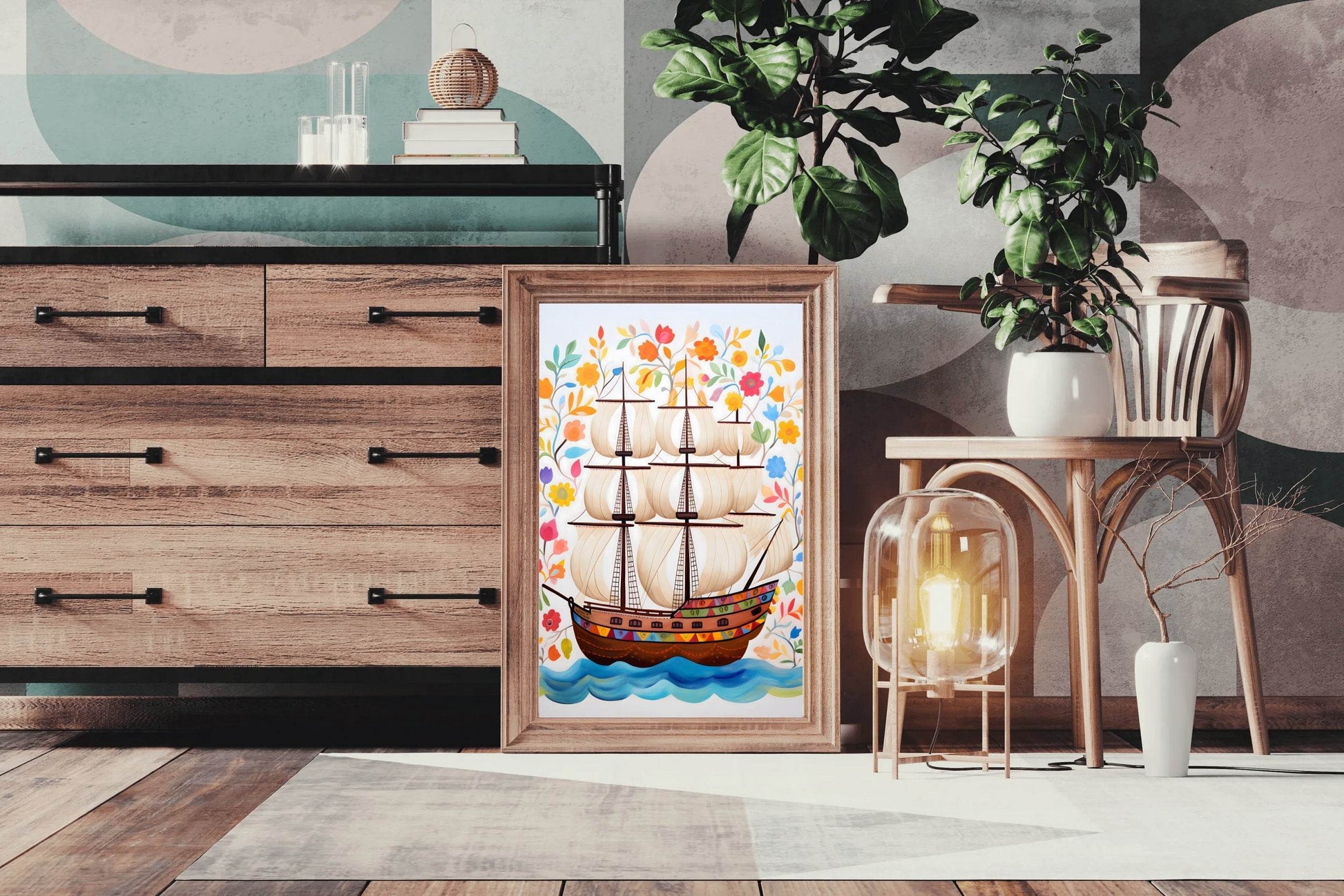Watercolor Painting of Pirates Ship - beink online art store