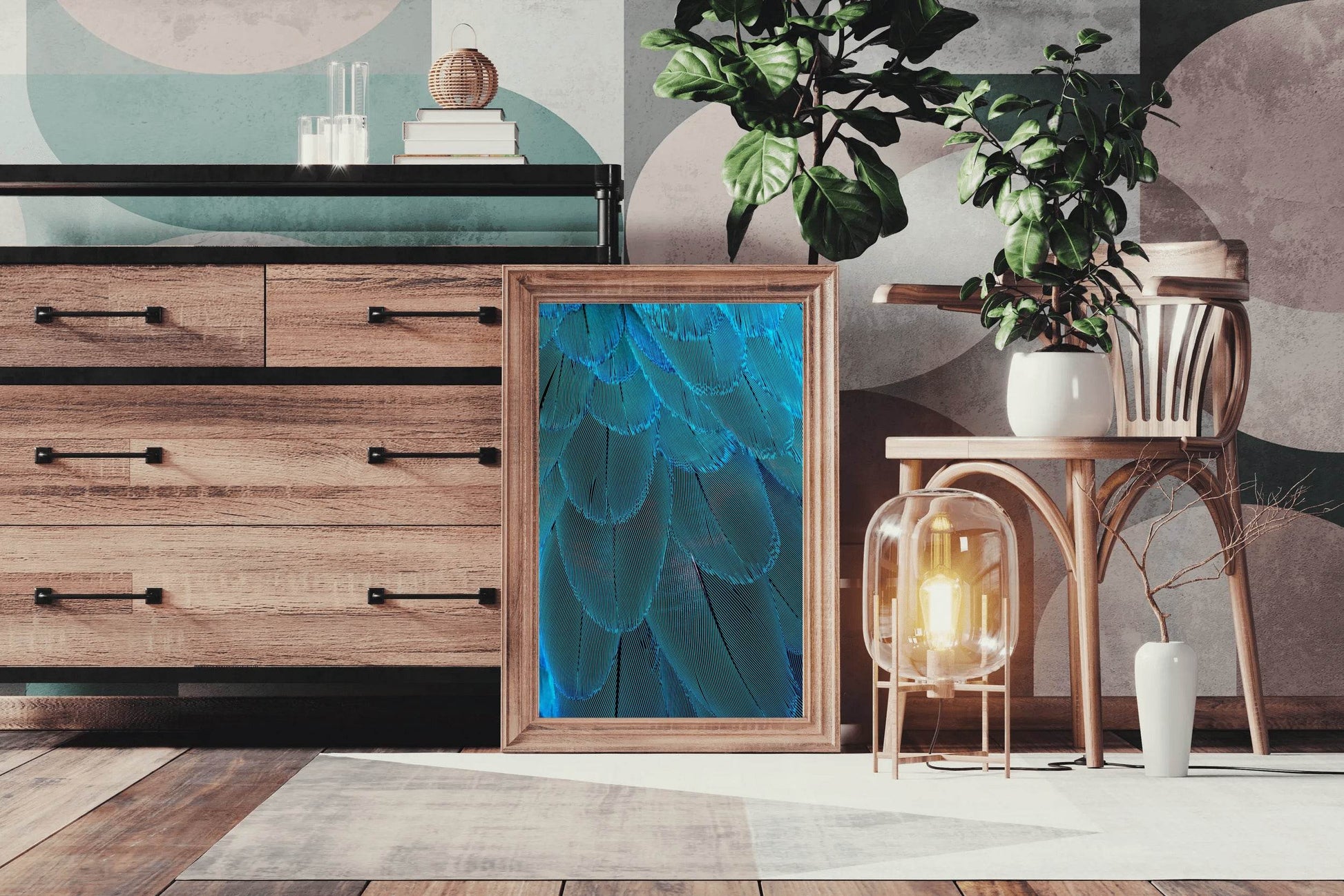 Blue Bird Feather Abstract Wall Art - beink online art store