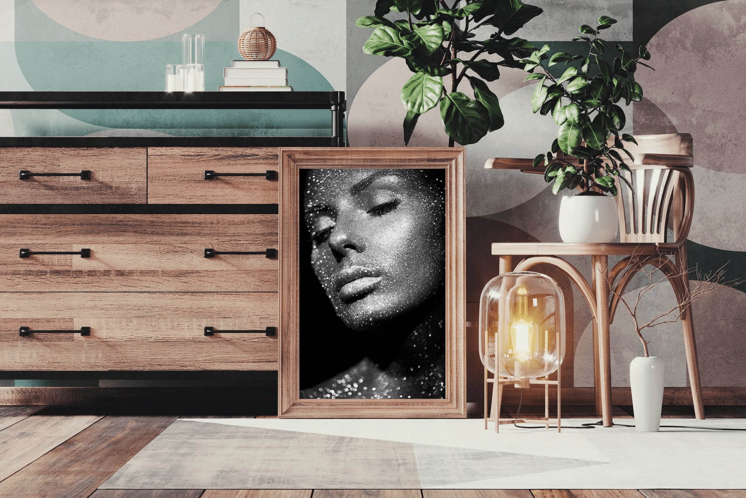Women Bright Sparkling Lights Black & White Wall Art - beink online art store