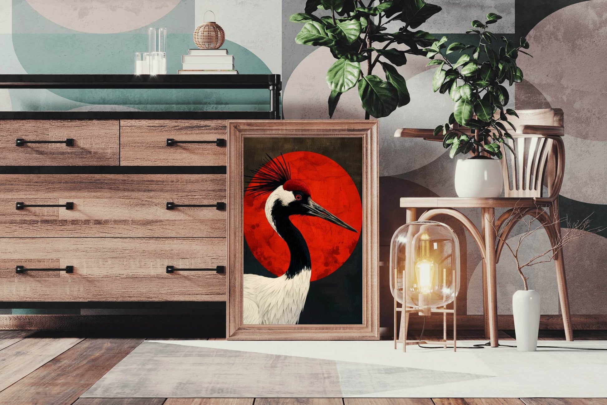 Black and Red Crane Wall Art - beink online art store