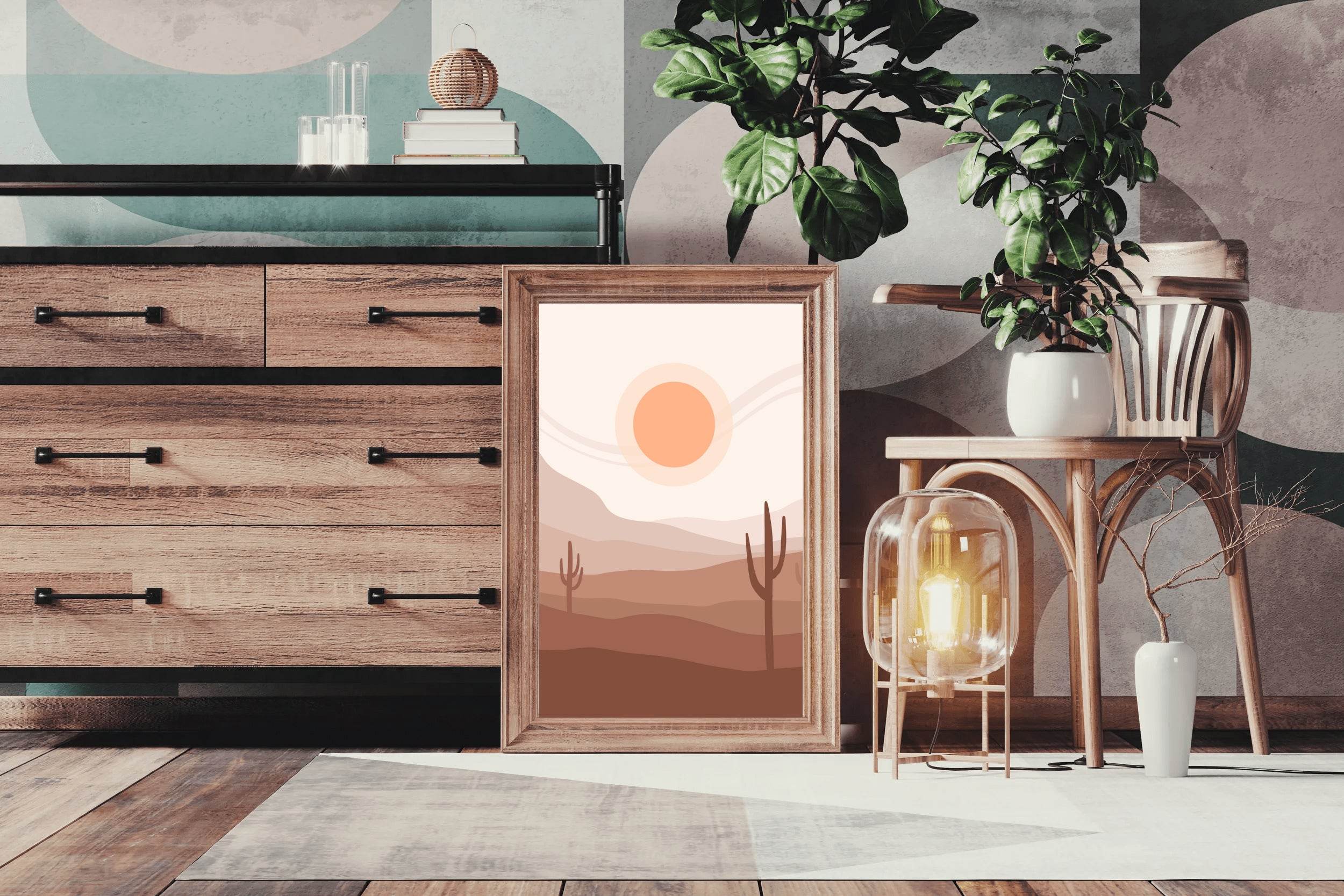 Desert Landscape with a Large Orange Sun ArtWork - beink online art store