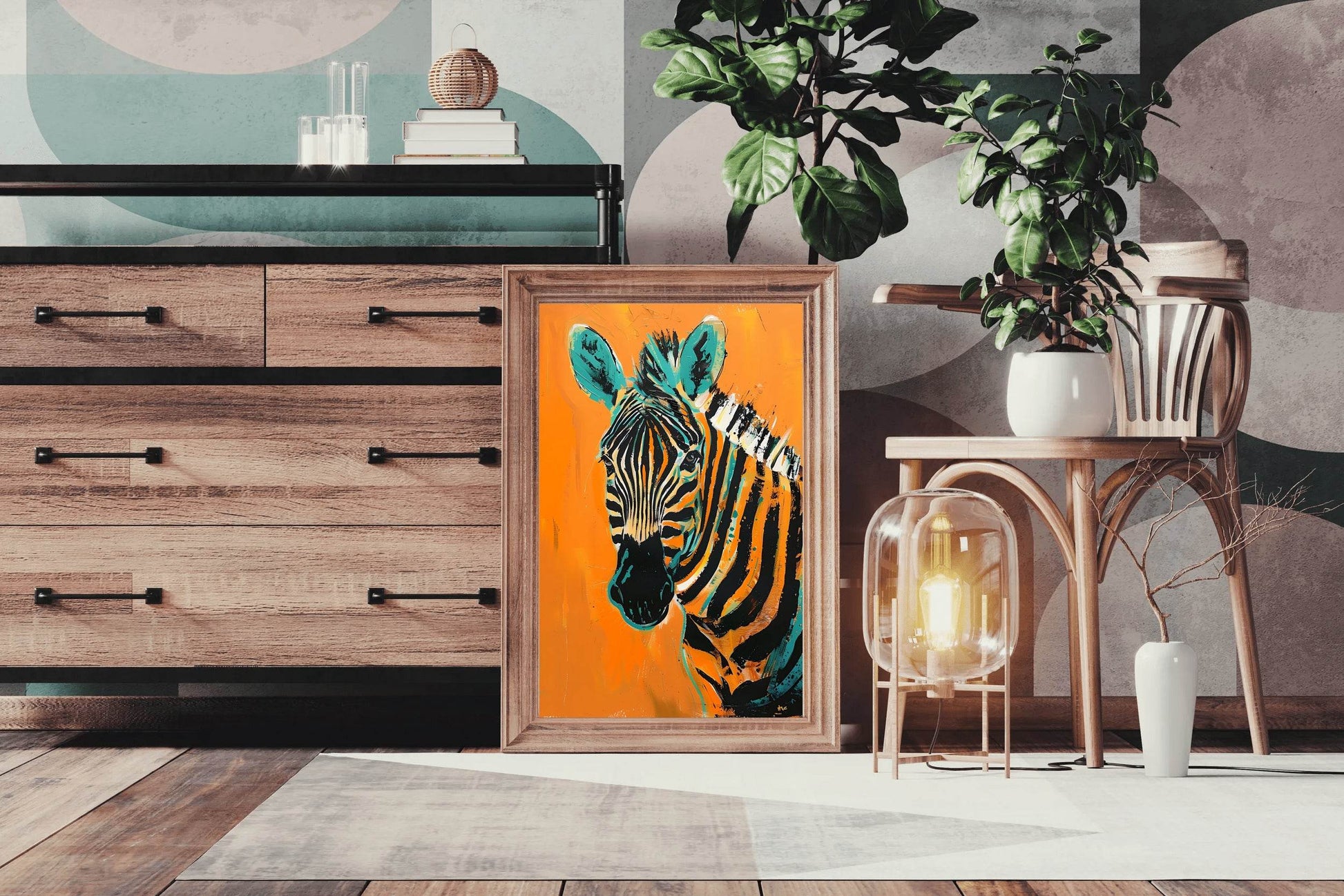 Orange Background Zebra Painting Wall Art - beink online art store