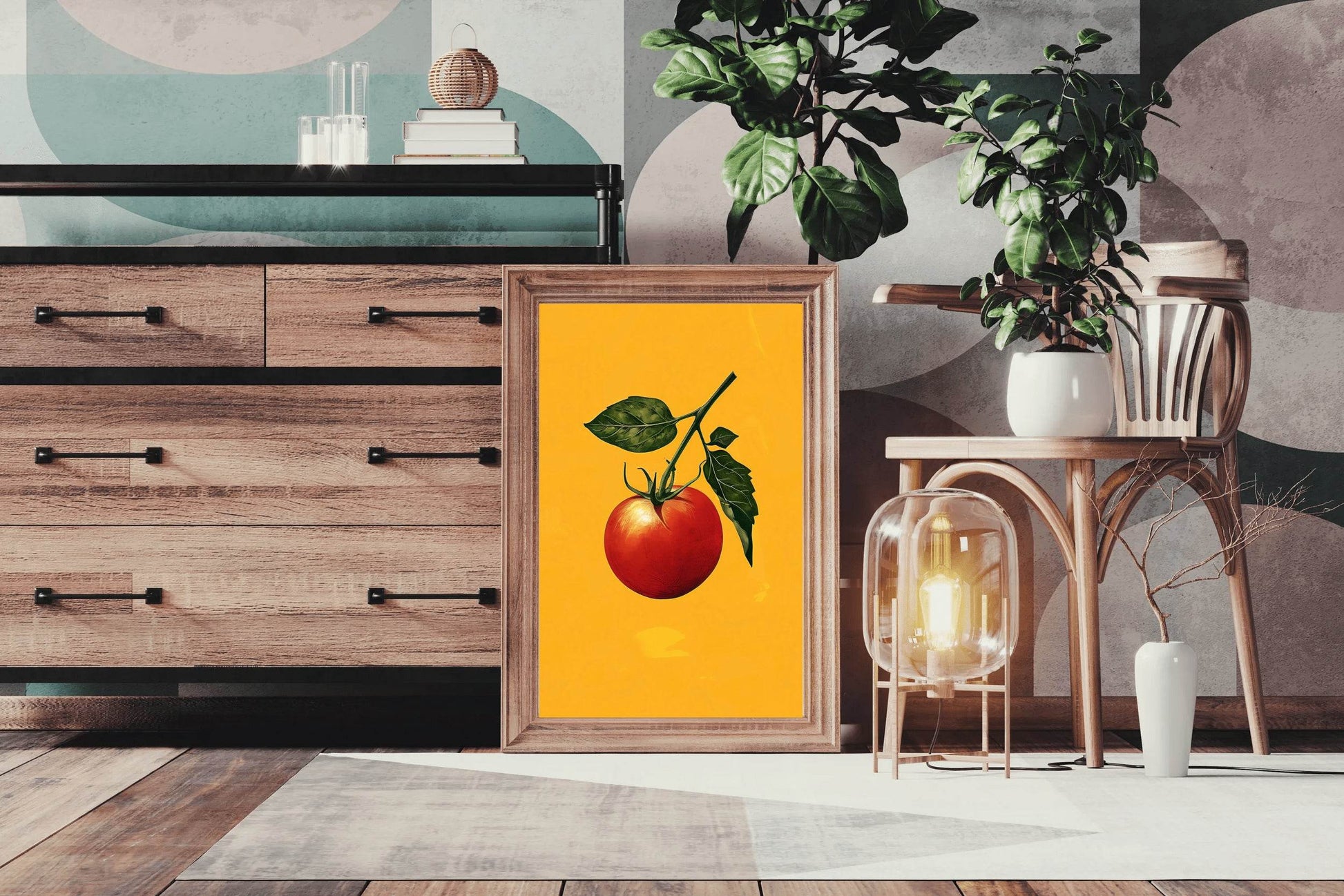 Drawing of Tomato With a Leaf Wall Art - beink online art store