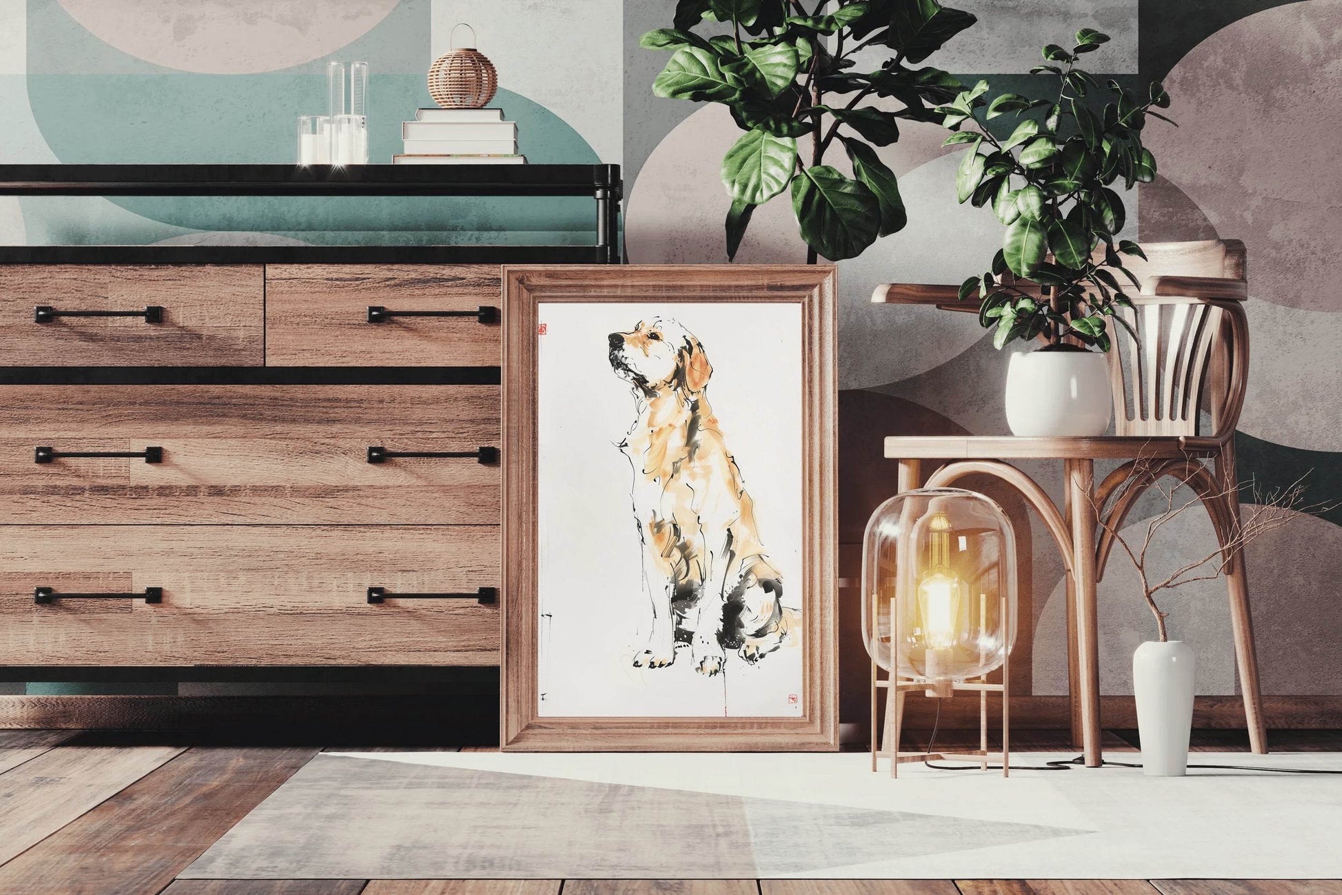 Drawing A Sitting Dog Wall Art - beink online art store