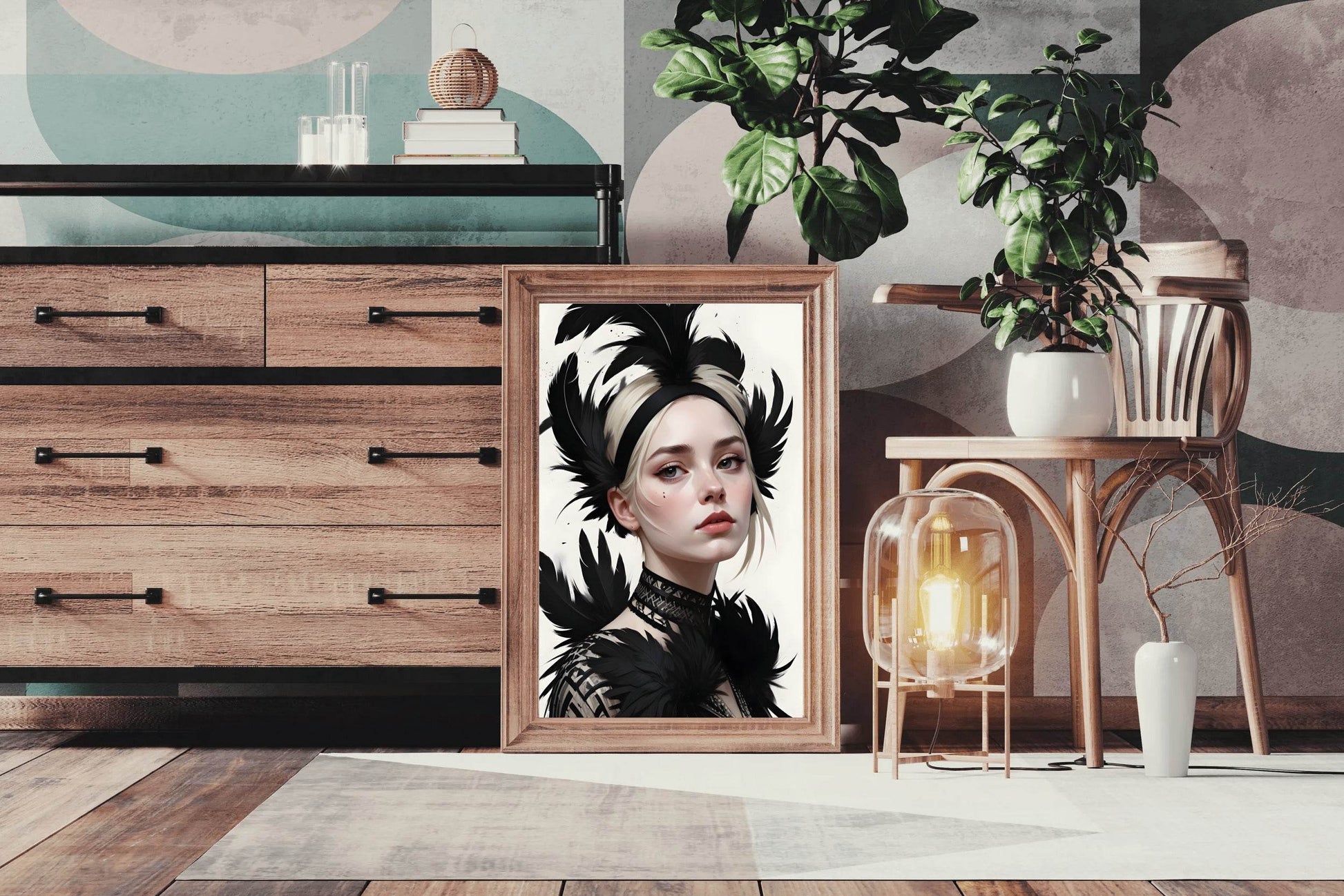 Lady with Blonde Hair feather Wall Art - beink online art store