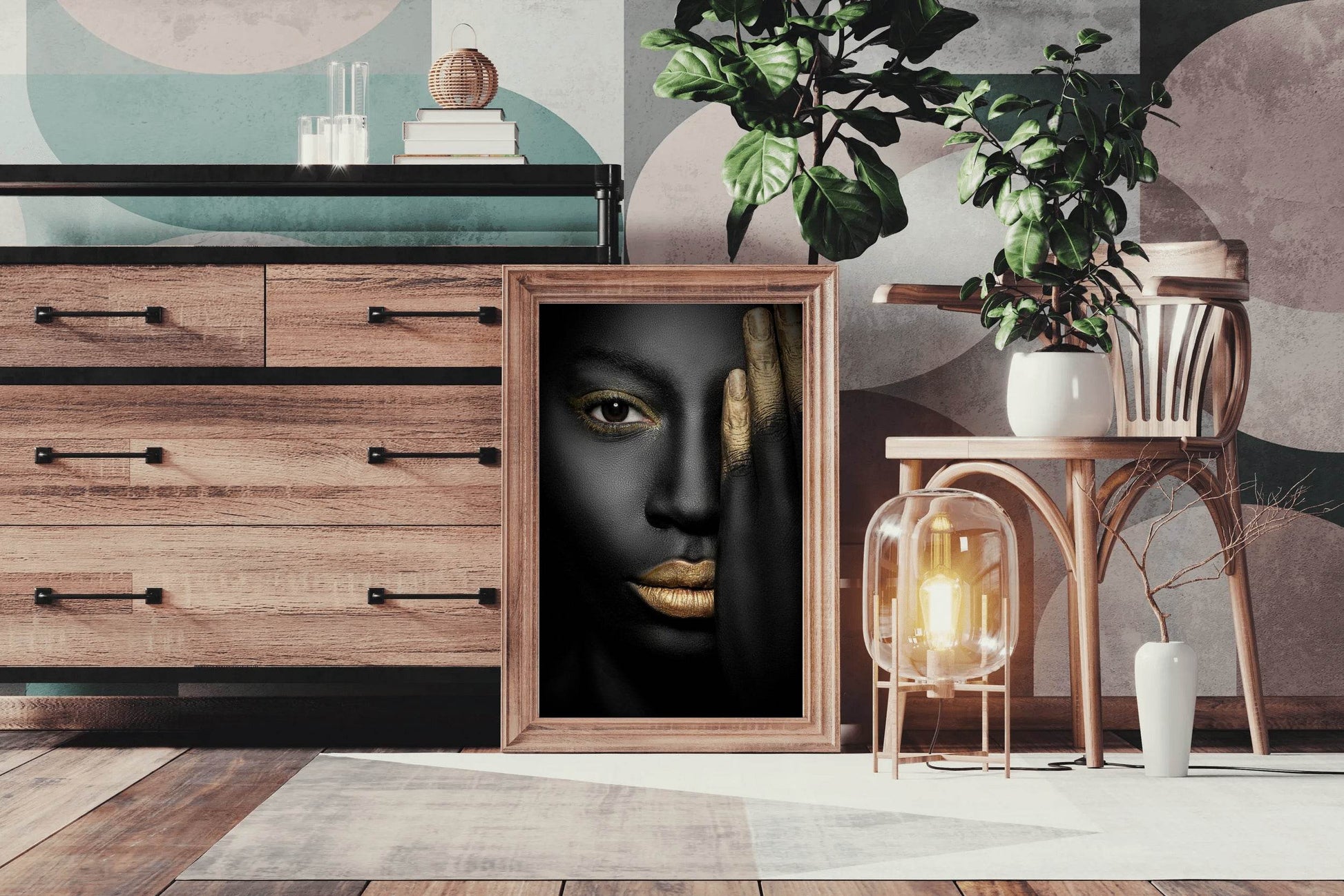 Black Woman With Golden Hourglass Wall Art - beink online art store