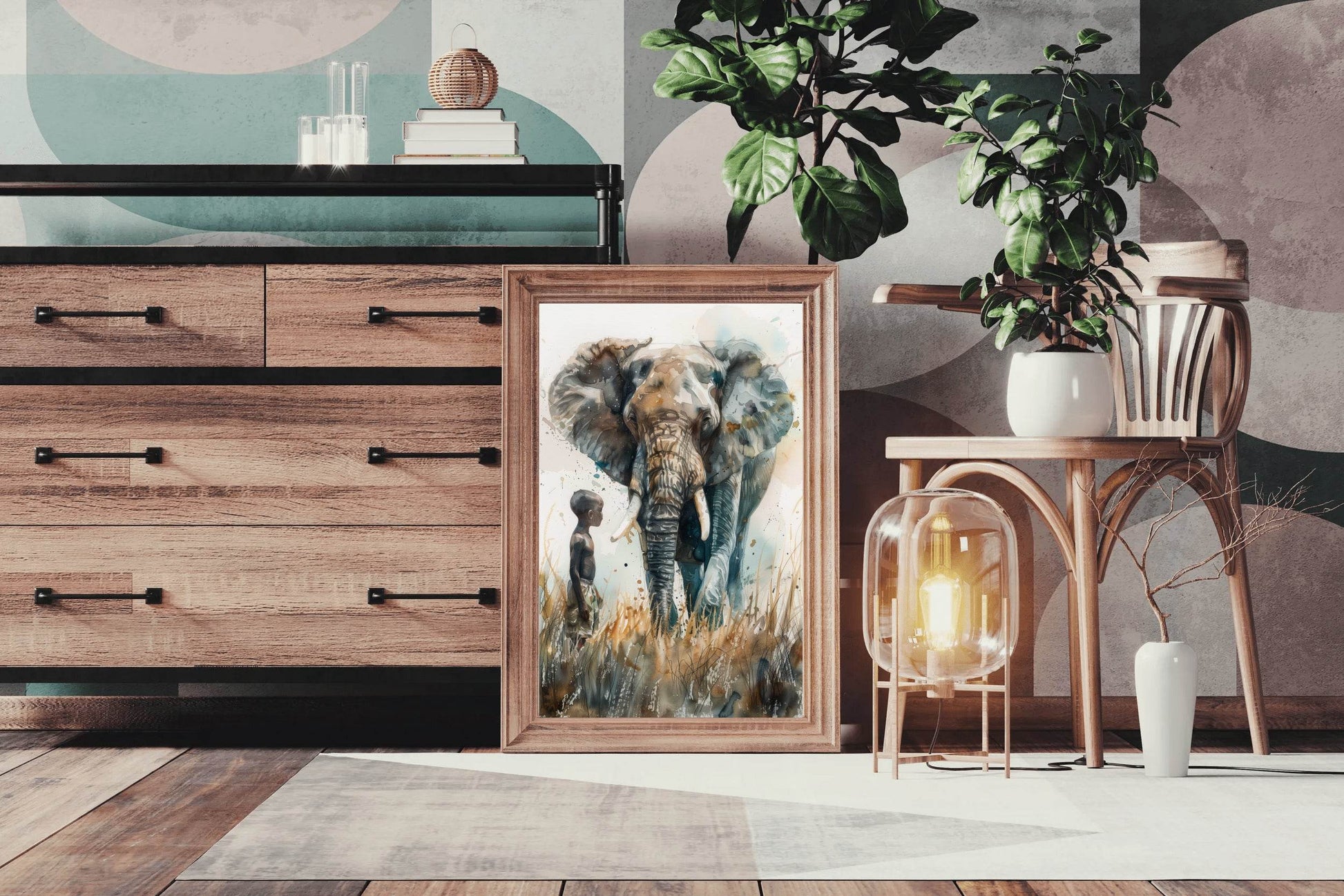 Painting of an Elephant With a Kid Wall Art - beink online art store