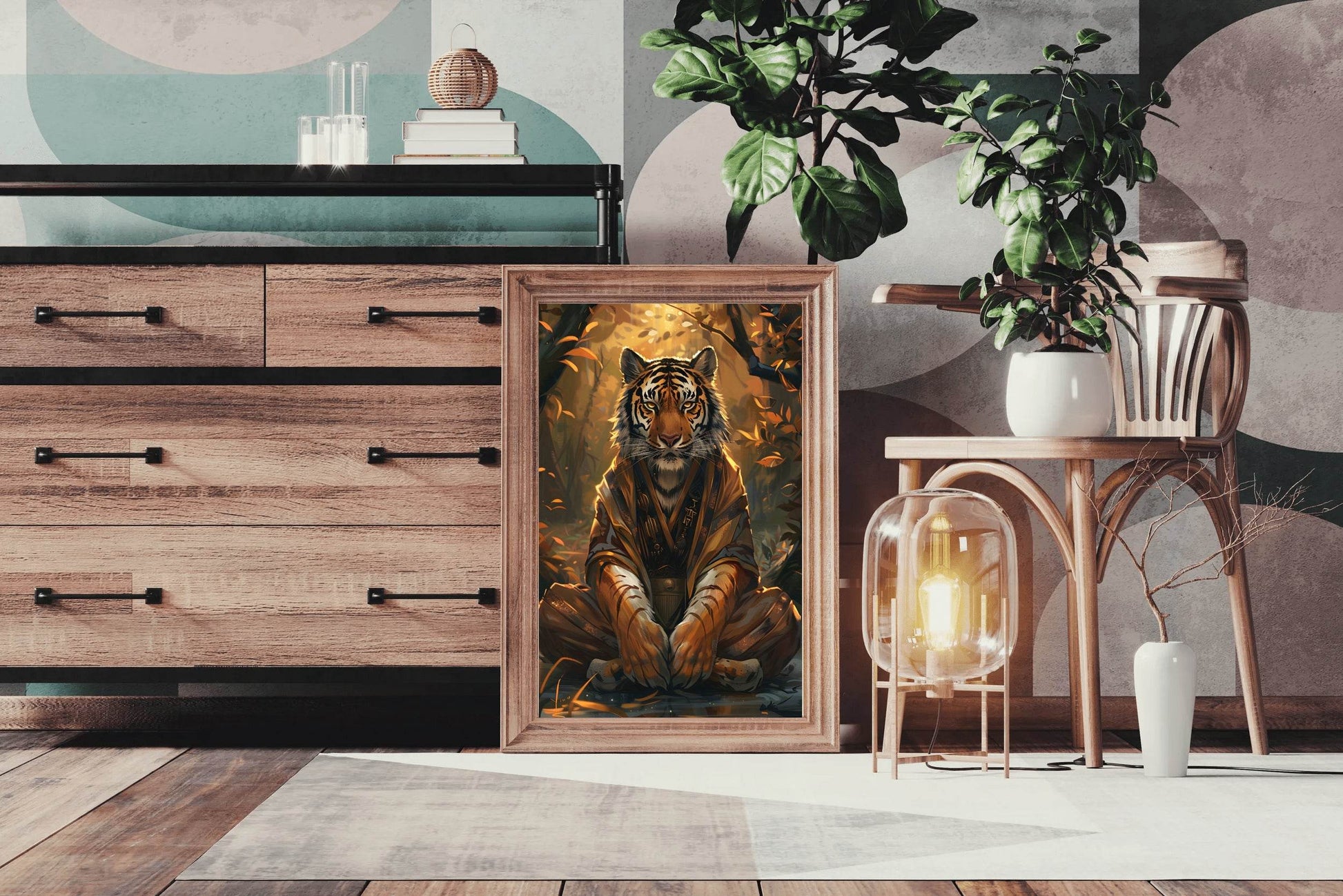 Painting of Lion Sitting in Jungle Wall Art - beink online art store