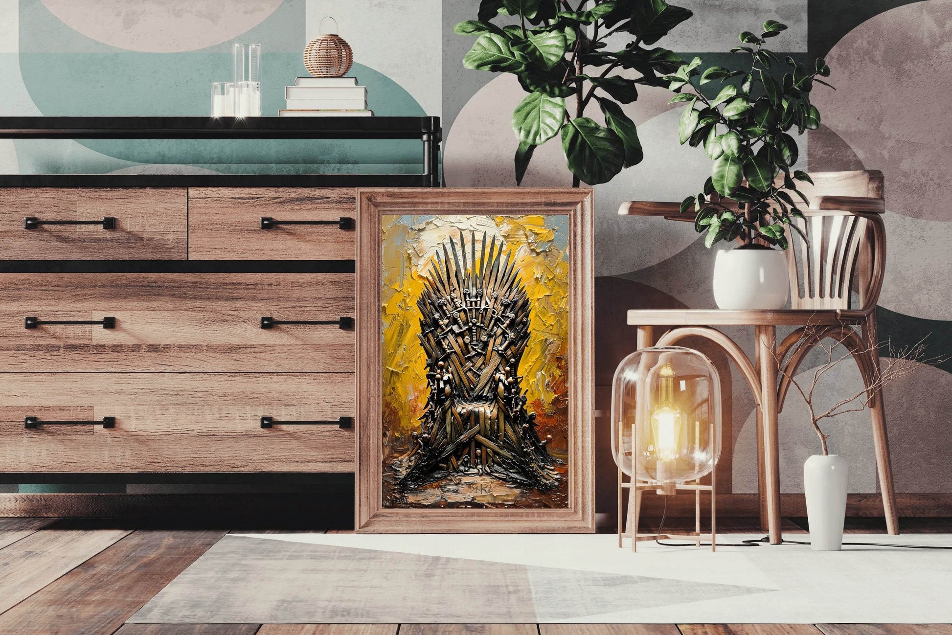 Painting Of A Chair Made Of Daggers And Swords Wall Art - beink online art store
