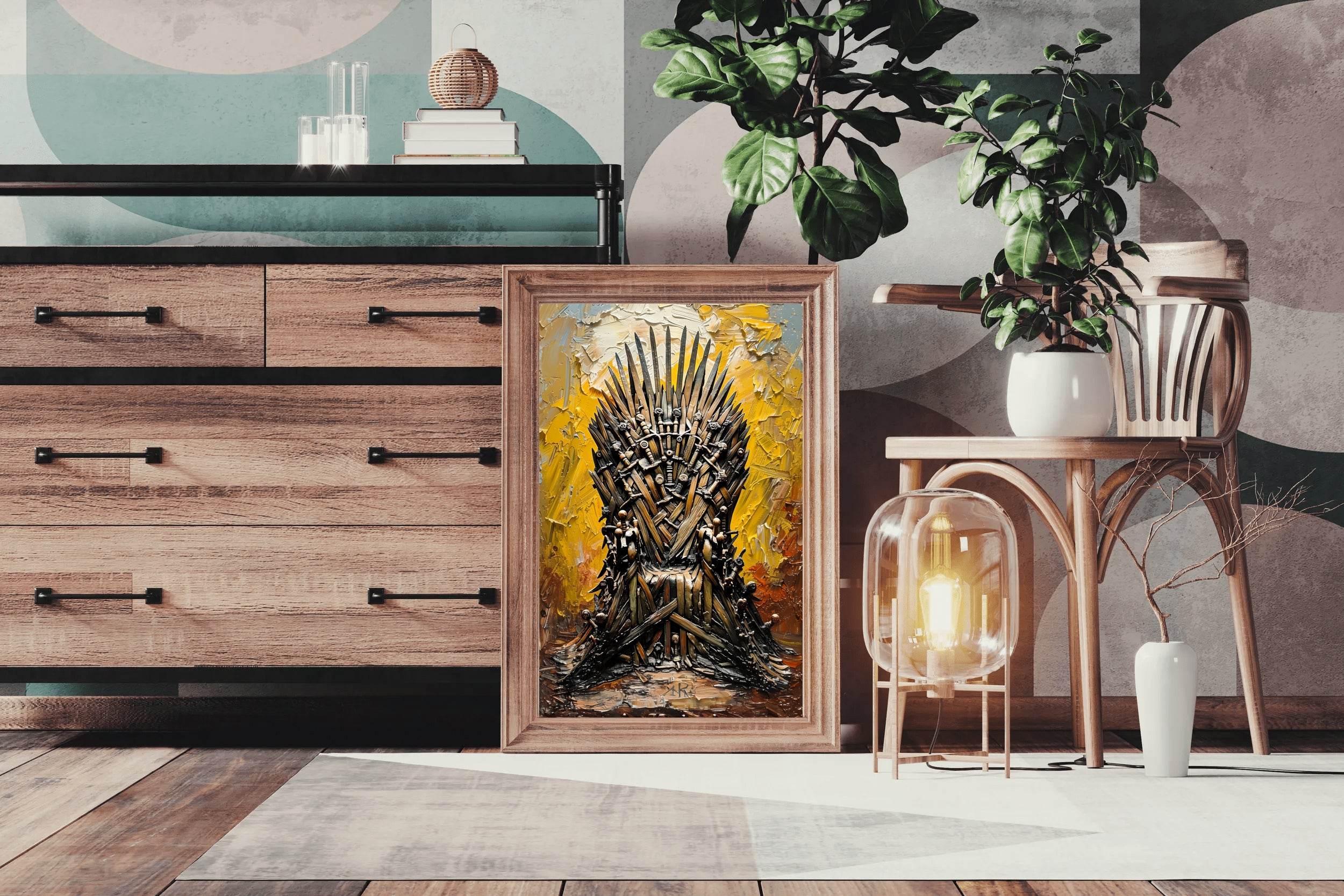 Painting Of A Chair Made Of Daggers And Swords Wall Art - beink online art store