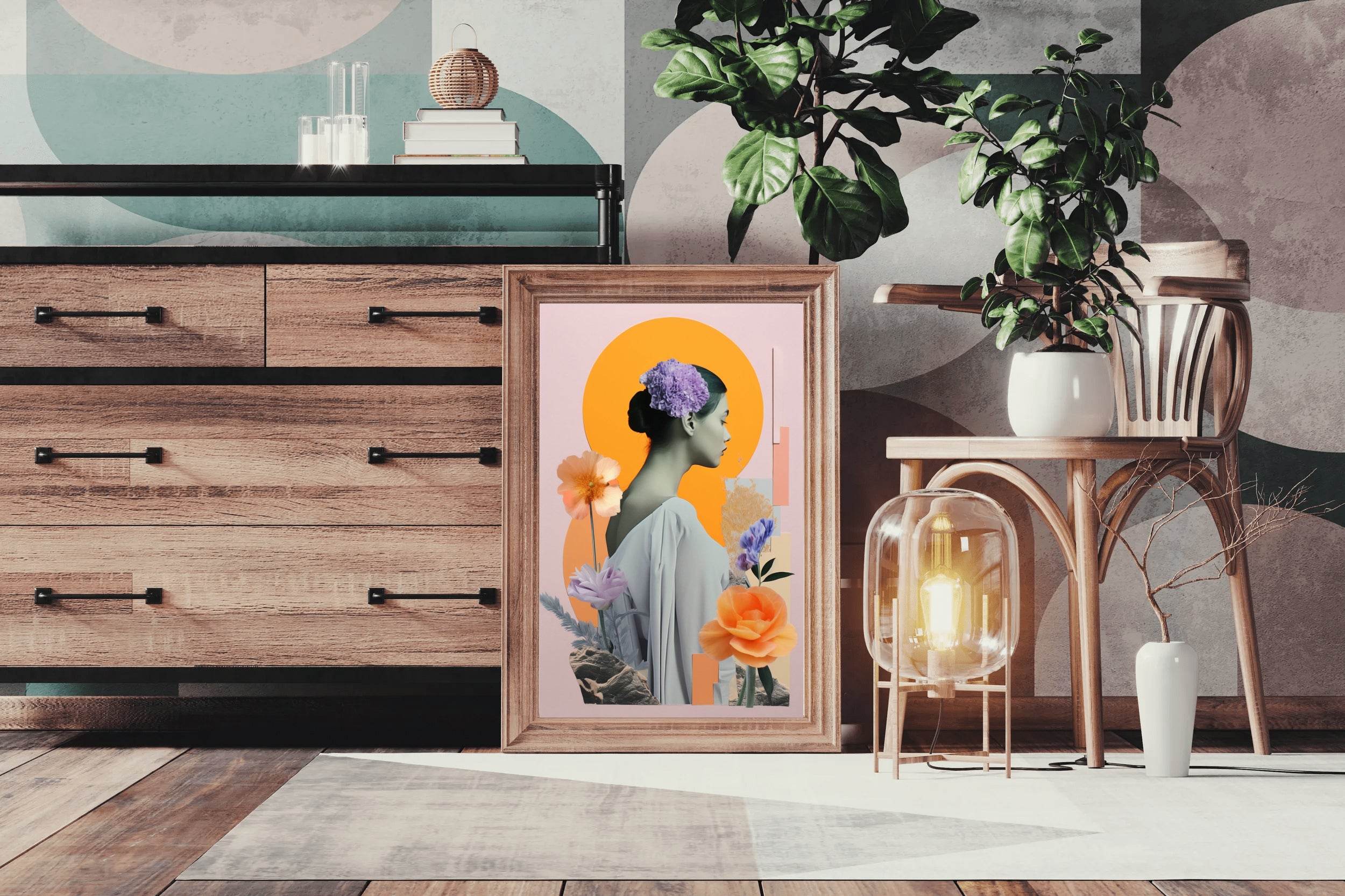 Women with flowers Abstract Wall Art - beink online art store