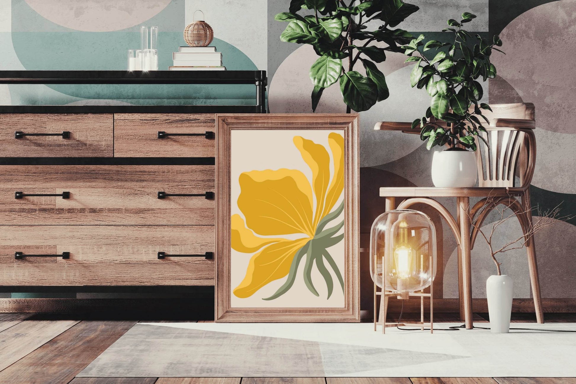 Abstract Stylized Yellow Bloom Flower ArtWork - beink online art store