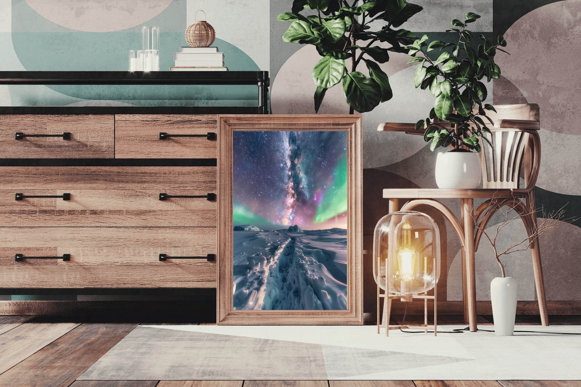 Northern lights in the Sky Over Snow Wall Art - beink online art store
