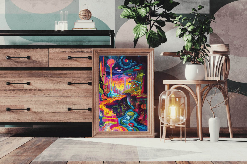 Imaginary Planet Colorful Forest With River Wall Art - beink online art store
