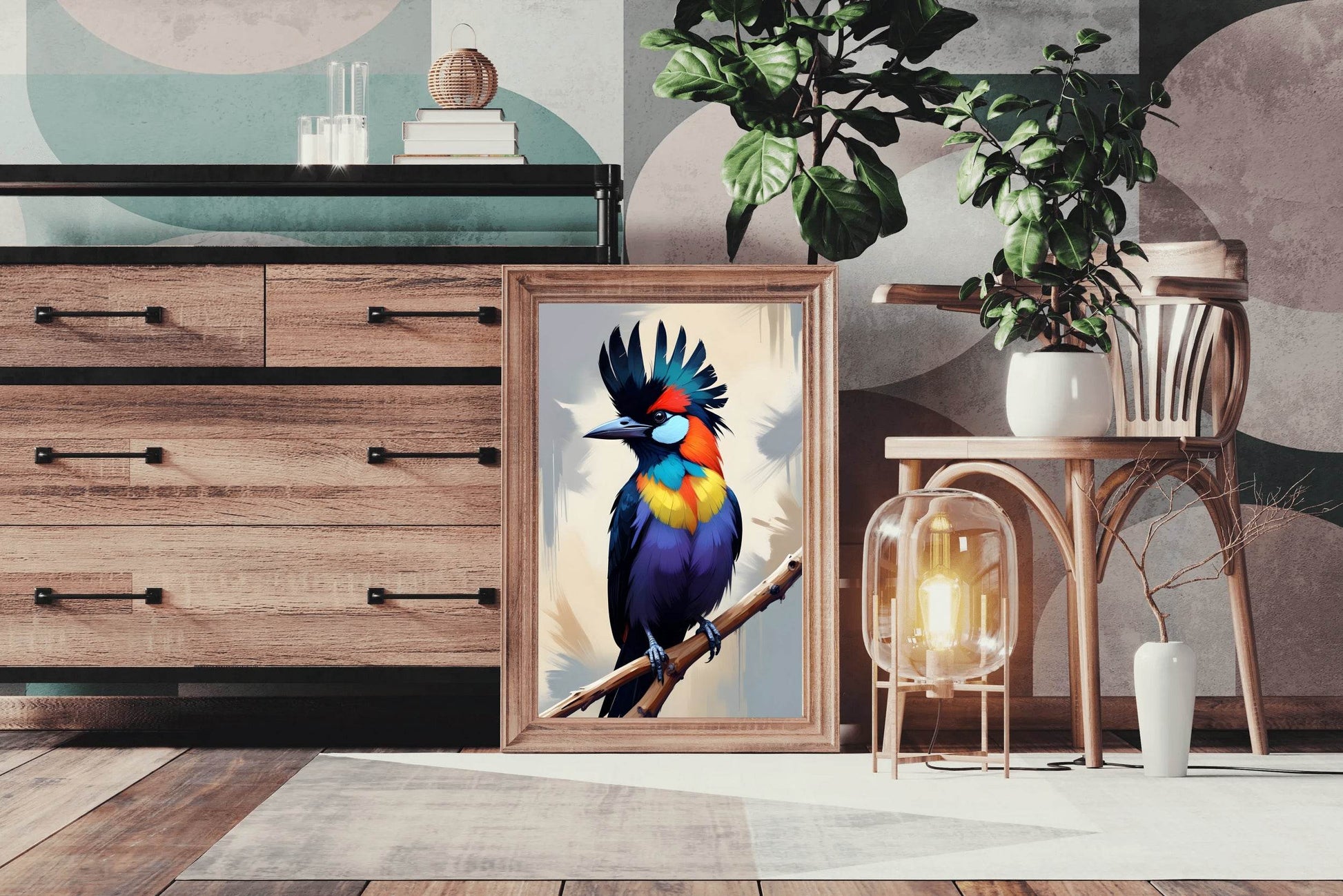 Painting of Beautiful Tropical Bird Sitting on Branch Wall Art - beink online art store