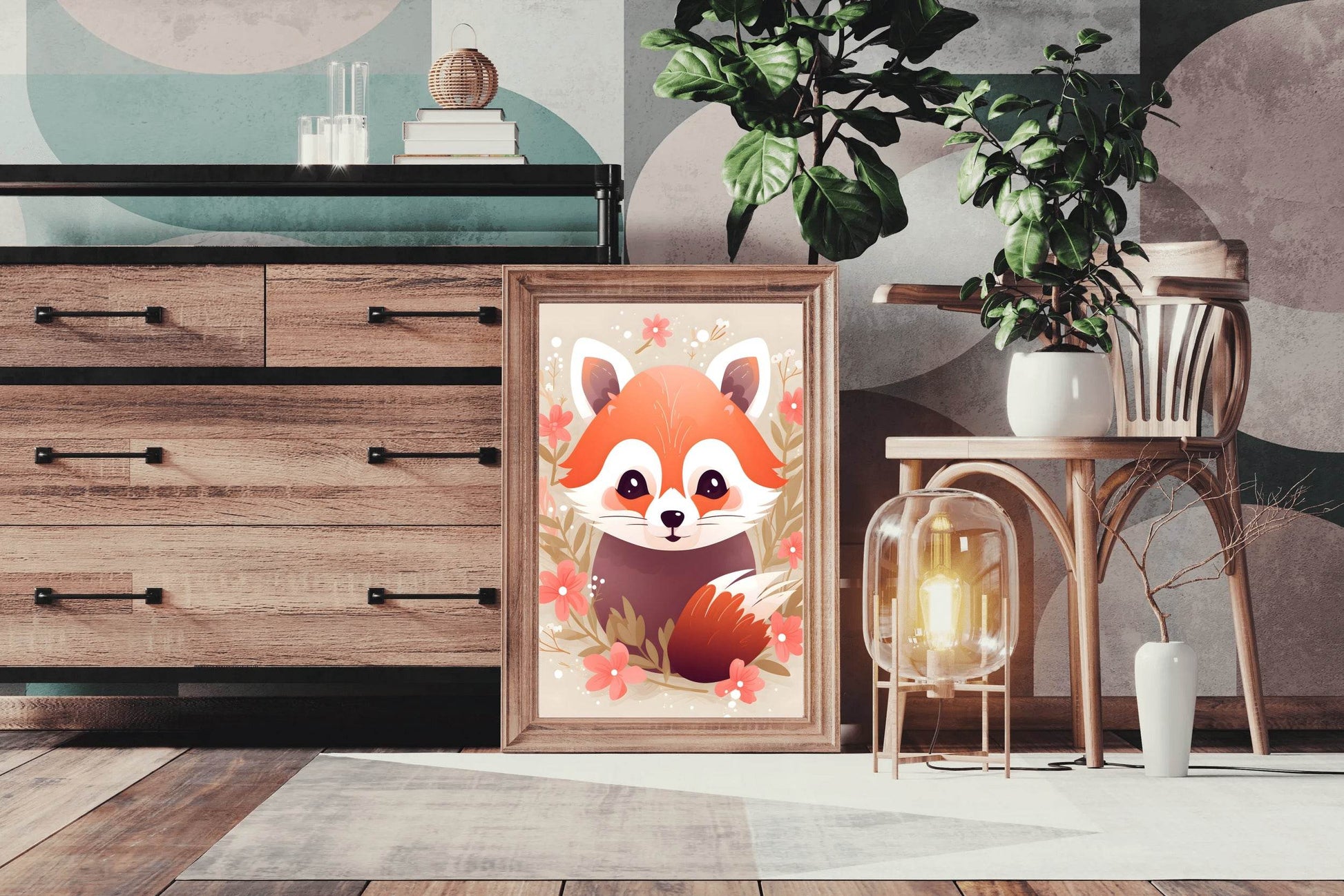 Cute Red Fox Sitting on the Ground - beink online art store