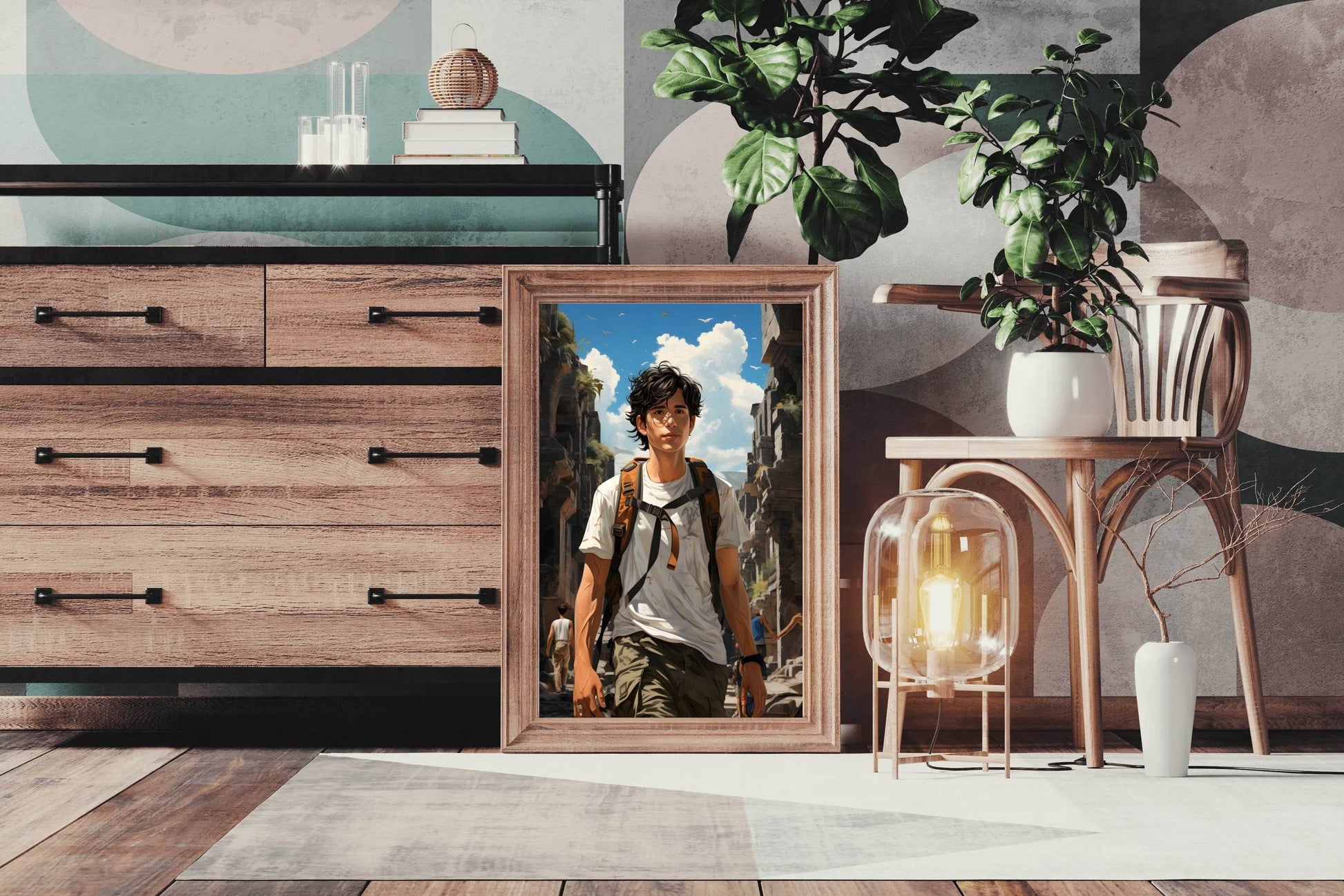 Short Curly Black Hair Adventure Character Anime Wall Art - beink online art store