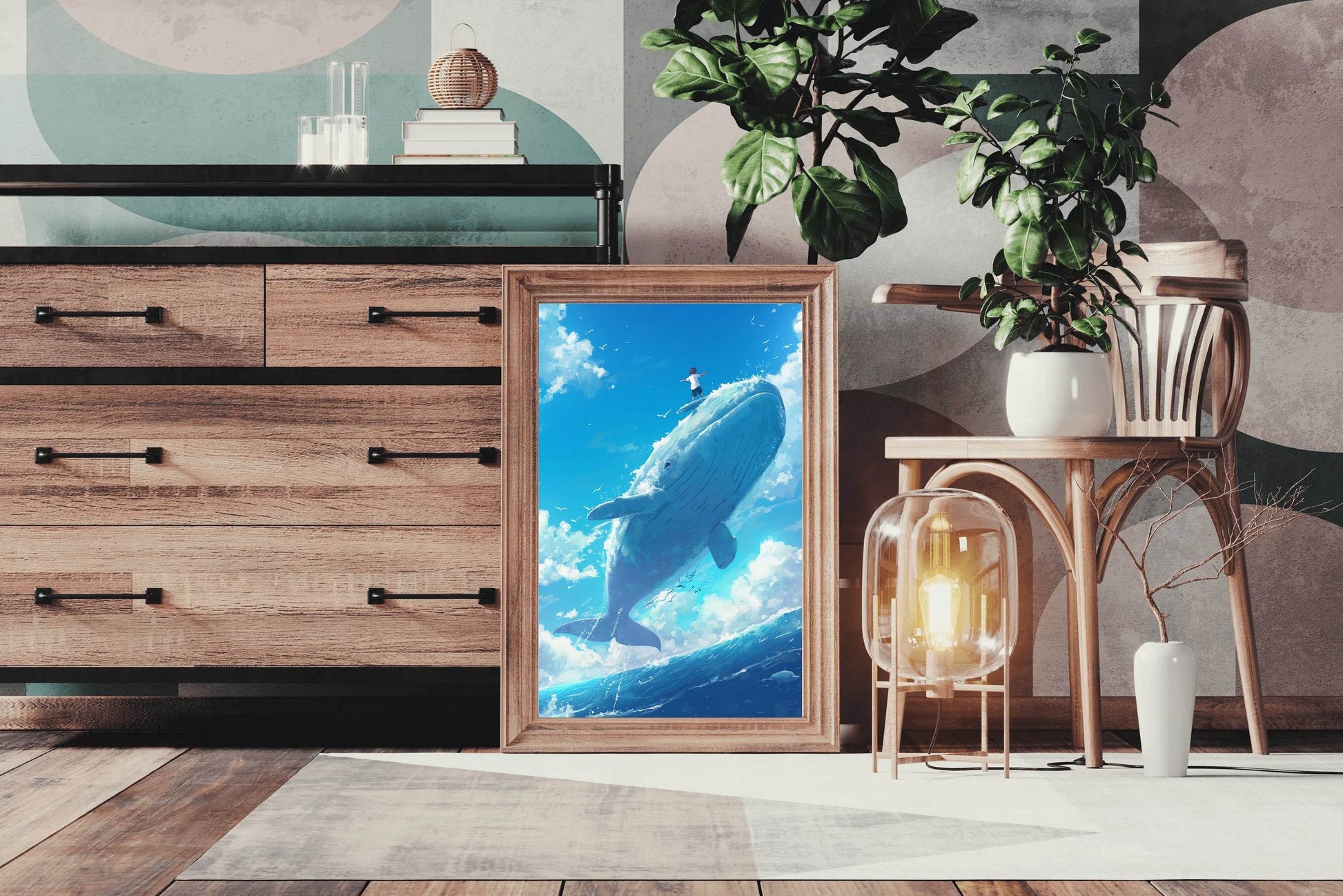 Painting of a Man Riding a Whale - beink online art store