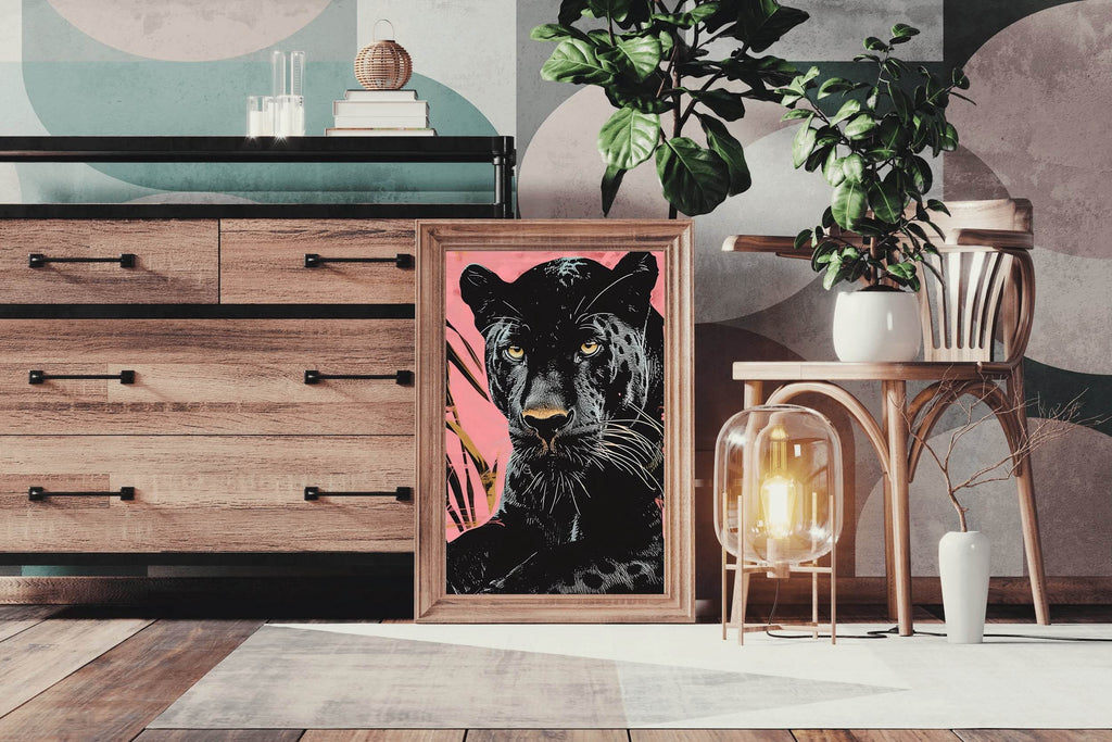 Majestic Black Panther With Pink Background - beink online art store