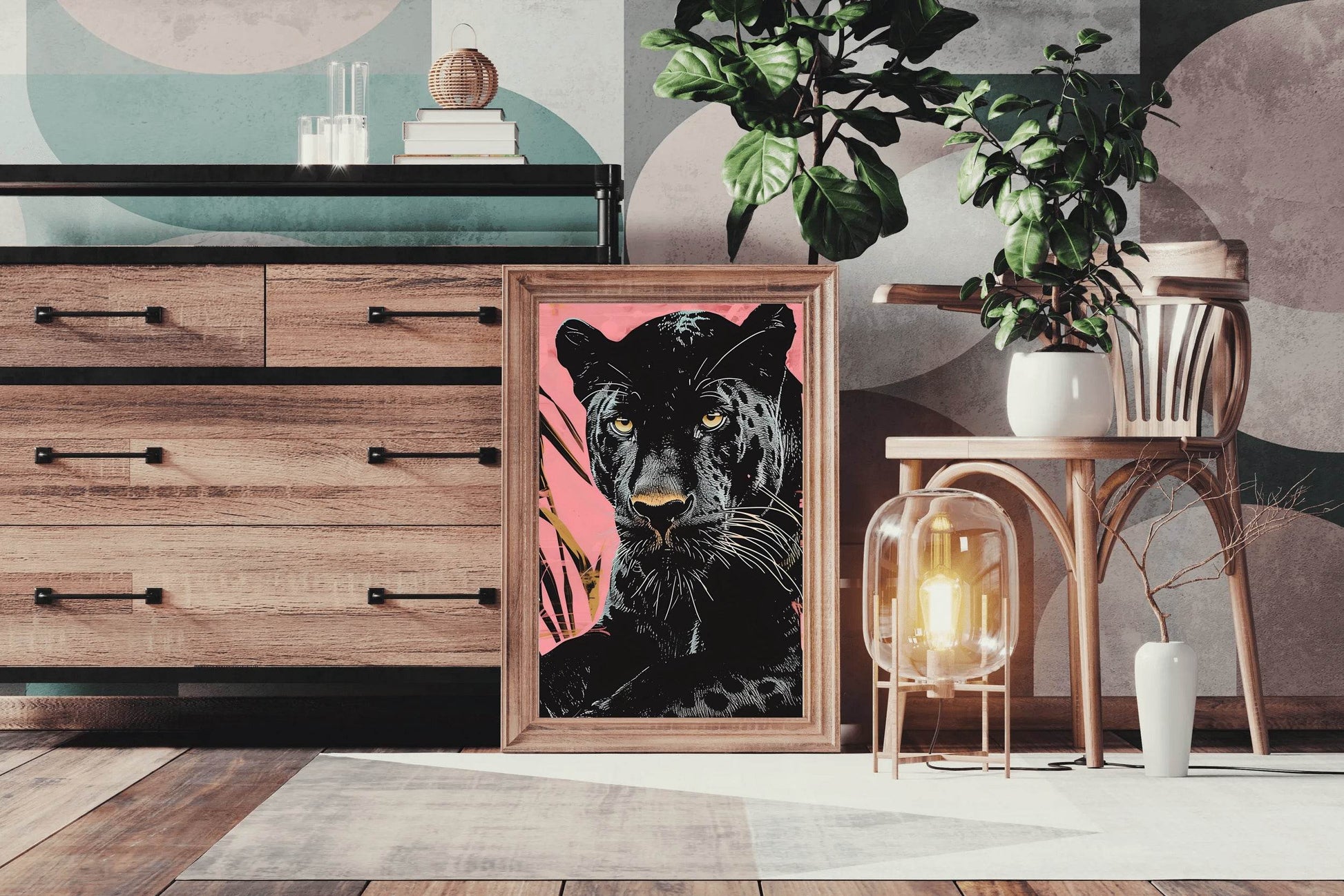 Majestic Black Panther With Pink Background - beink online art store
