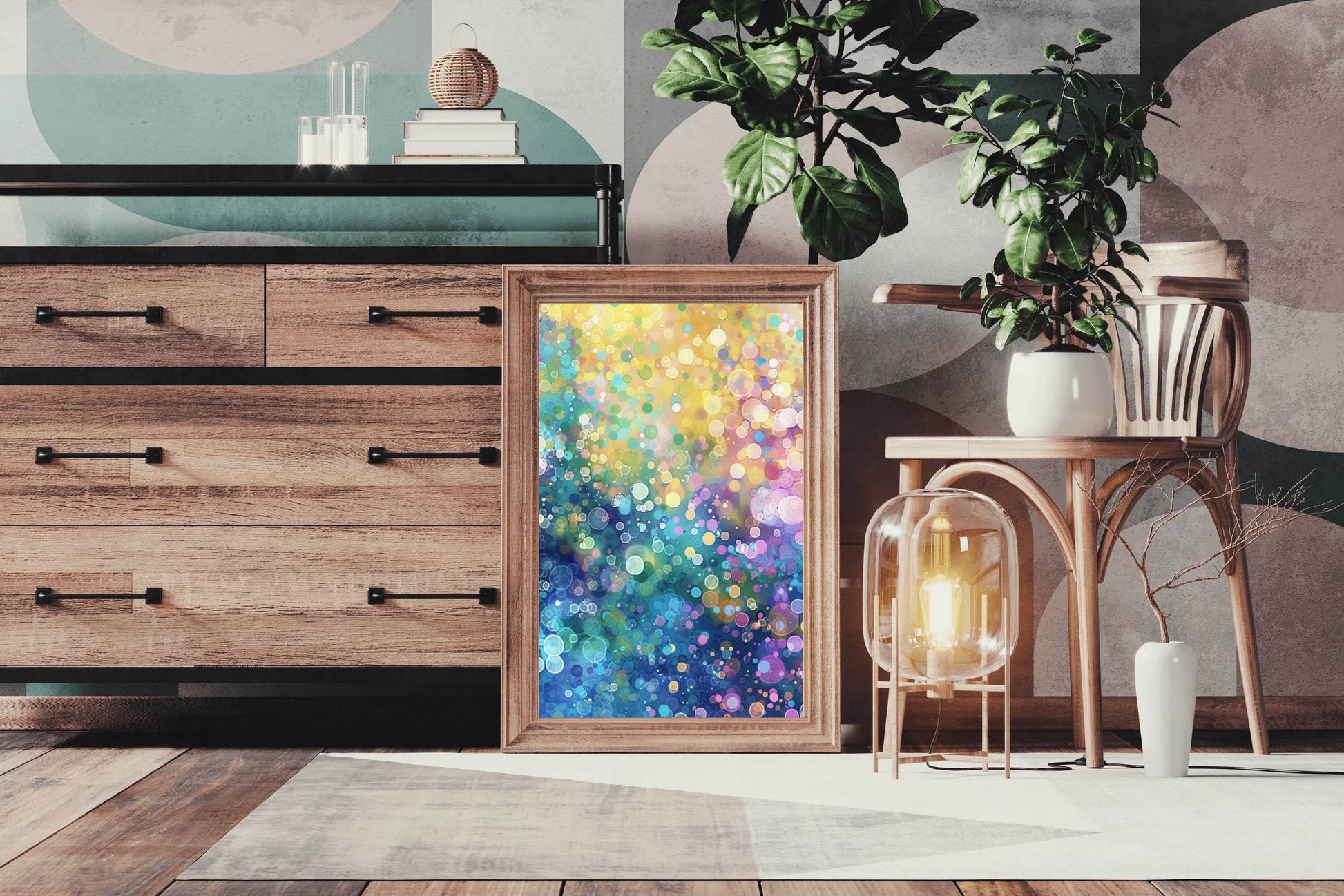 Colorful Neon Dots Digital Art - beink online art store
