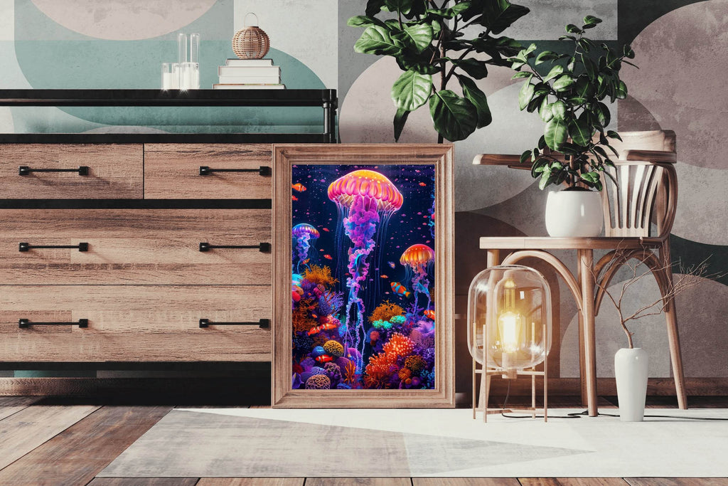 Neon Jellyfish Fantasy Underwater Wall Art - beink online art store