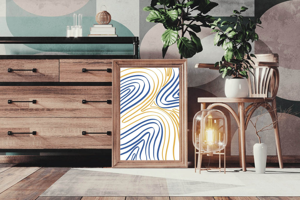 Blue And Yellow Wavy Lines Wall Art - beink online art store