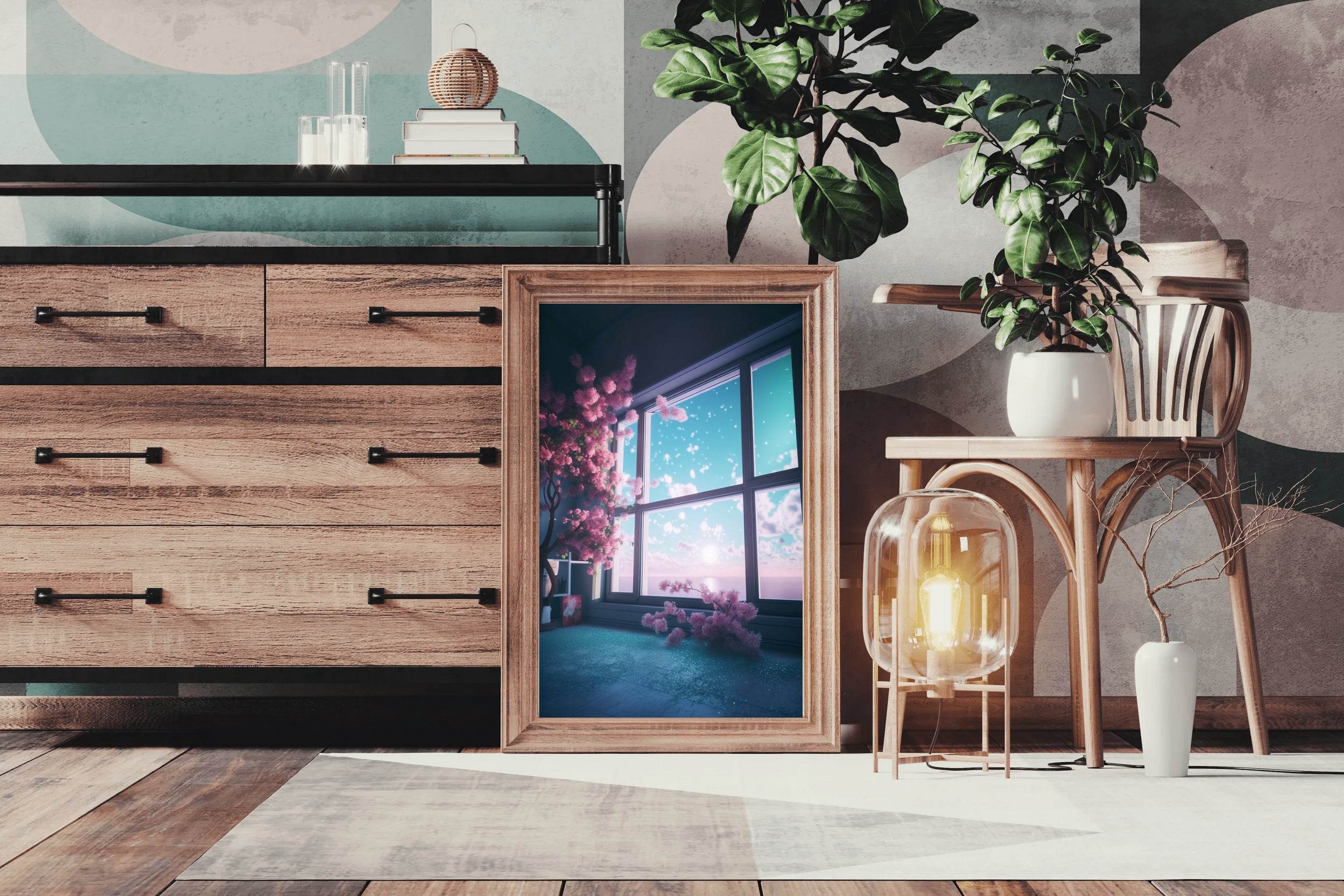 Surreal and Mystical View With Pink Blooming Cherry Trees Anime Wall Art - beink online art store