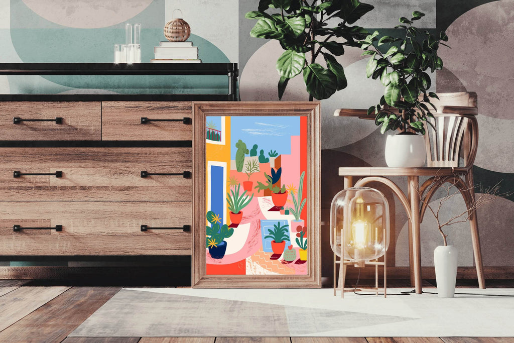 Painting Cactus Pots In The Yard - beink online art store