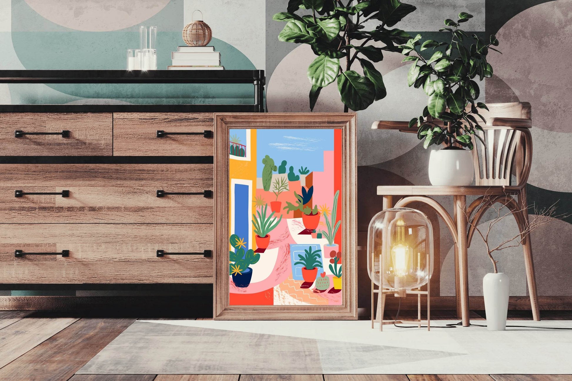 Painting Cactus Pots In The Yard - beink online art store