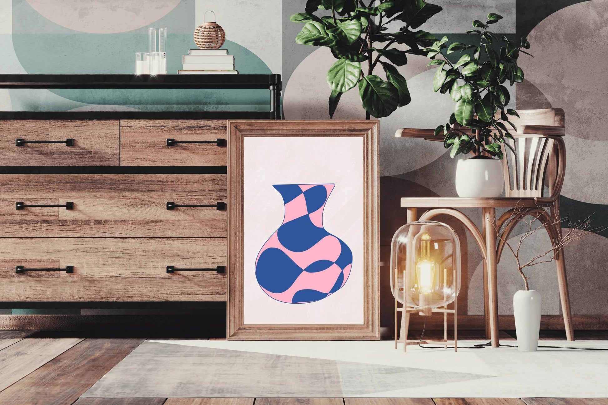 Pink And Blue Vase Wall Art - beink online art store
