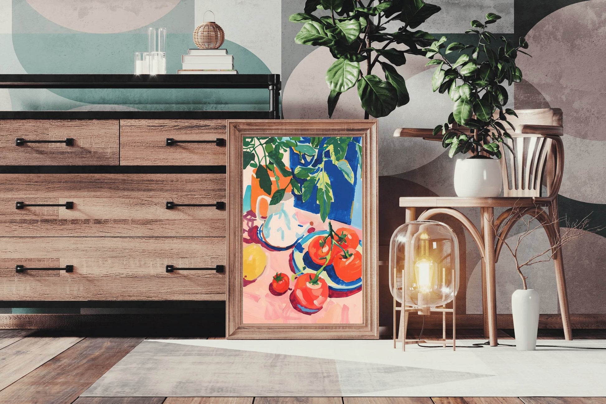 Painting of Persimmon Plate on Table - beink online art store
