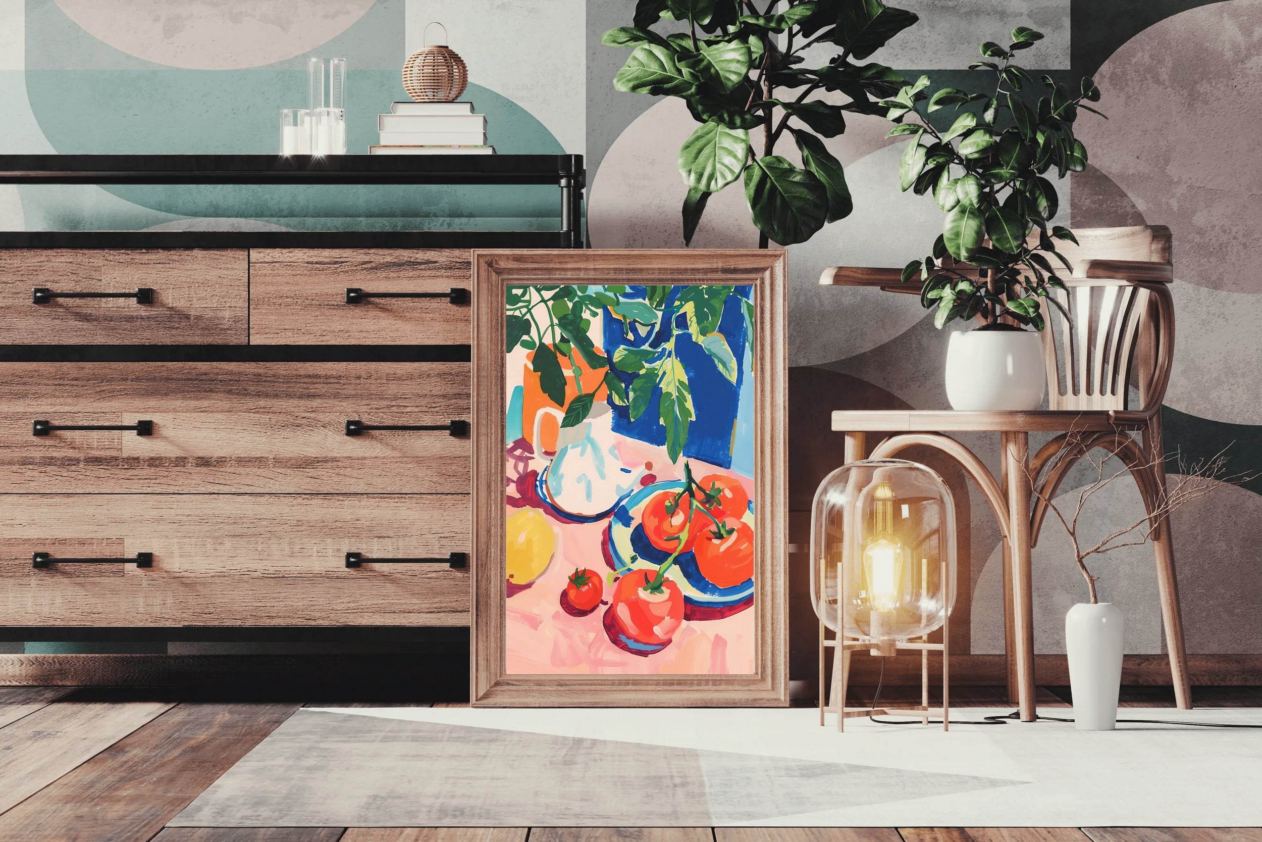 Painting of Persimmon Plate on Table - beink online art store