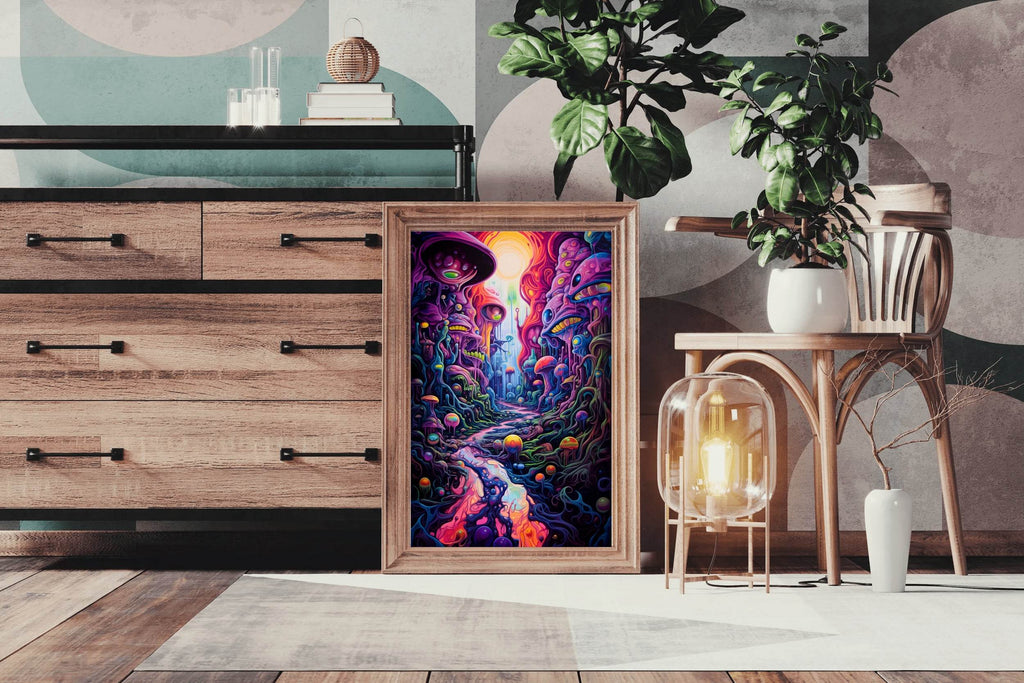 Colorful Fantasy Forest With Mushrooms Wall Art - beink online art store