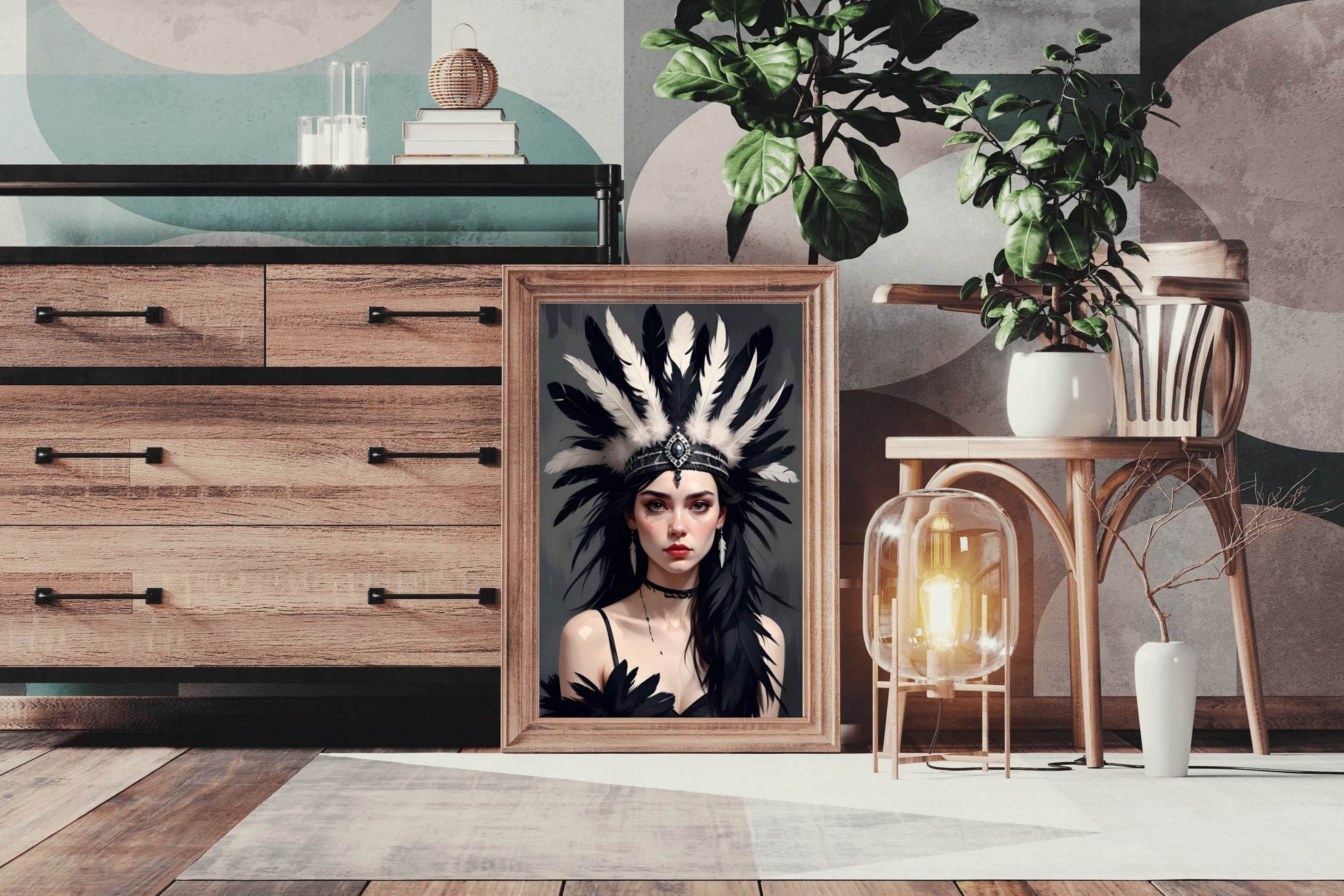 Women with Black and White feathers Hat Wall Art - beink online art store