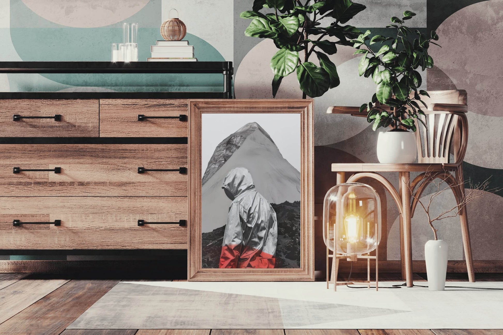 Black And White Photo of A Man On The Side Of A Mountain Wall Art - beink online art store