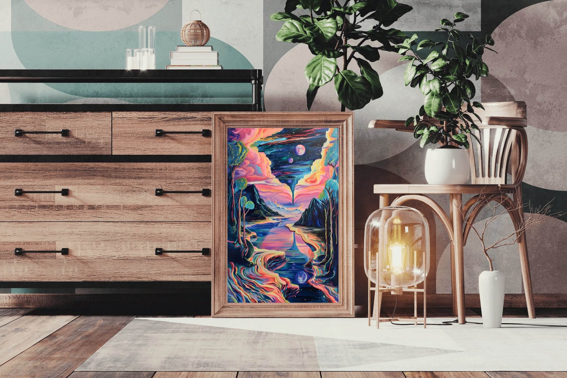 Painting of a night scene with a full moon Wall Art - beink online art store
