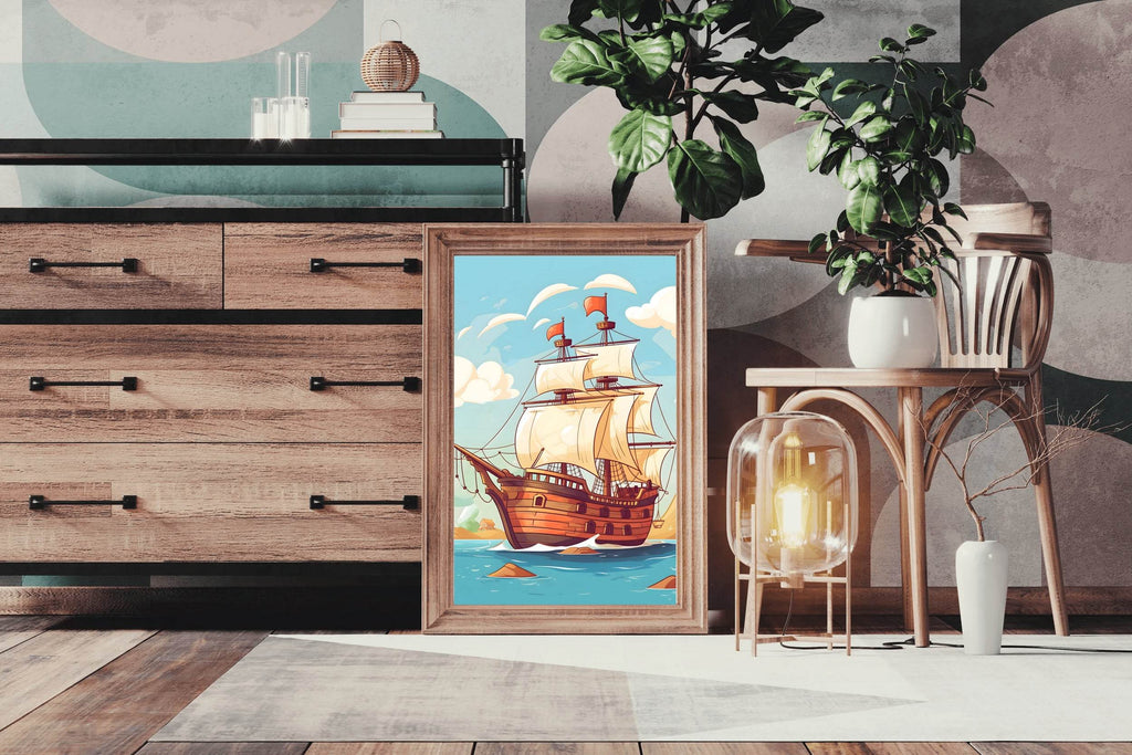 Cartoonish Illustration of Pirates Ship - beink online art store