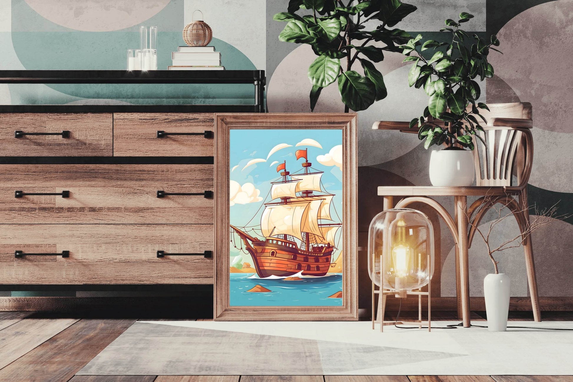 Cartoonish Illustration of Pirates Ship - beink online art store